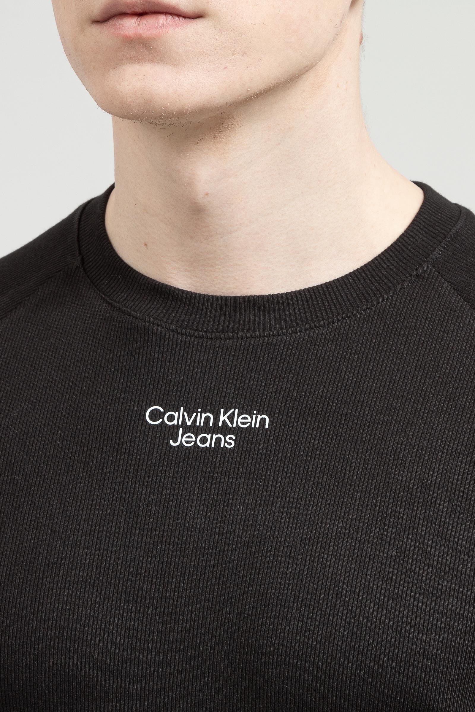 Calvin Klein Stacked Logo Rib Tee Erkek Bisiklet Yaka T-Shirt