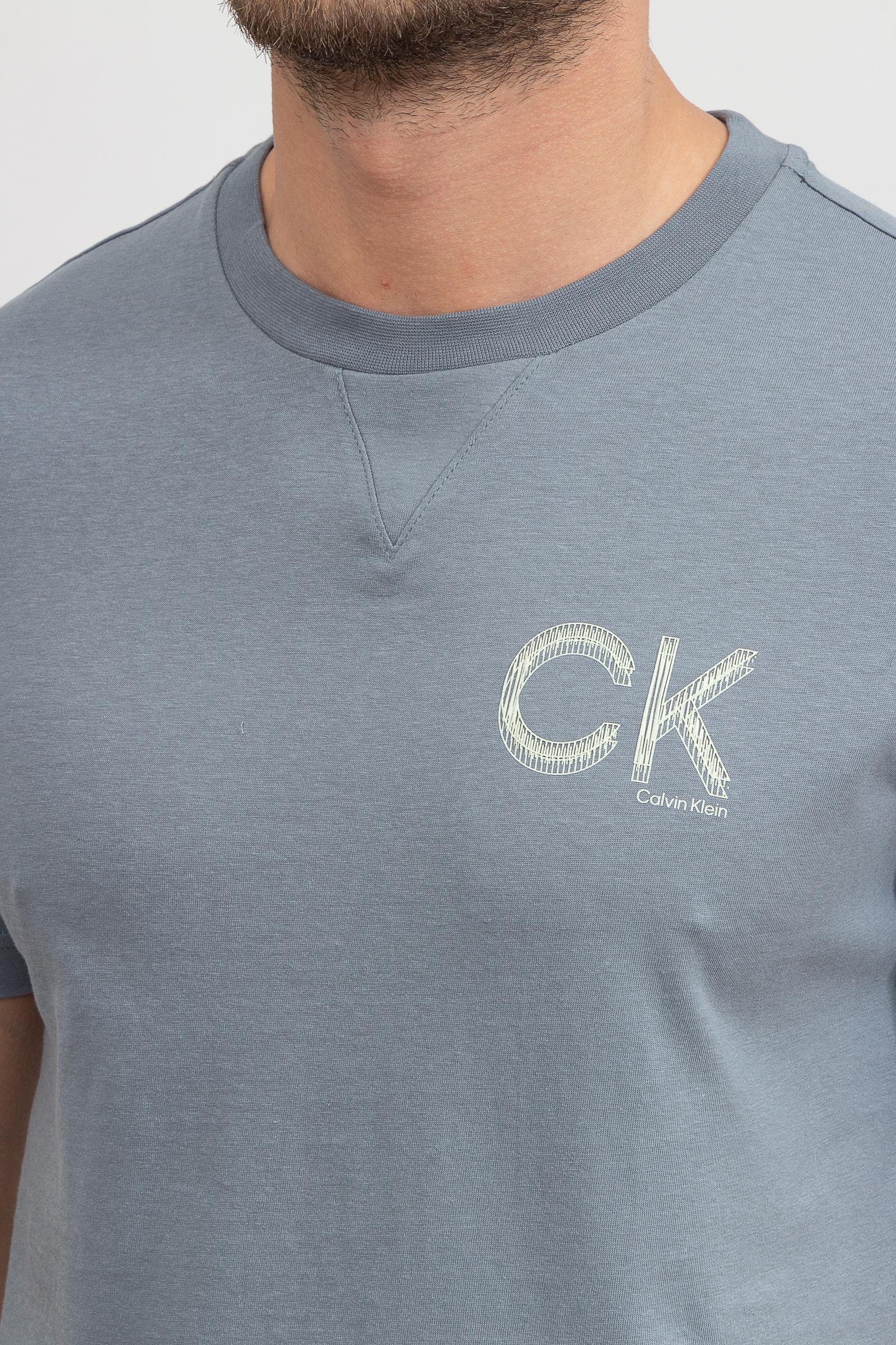 Calvin Klein Striped Chest Logo Erkek Bisiklet Yaka T-Shirt