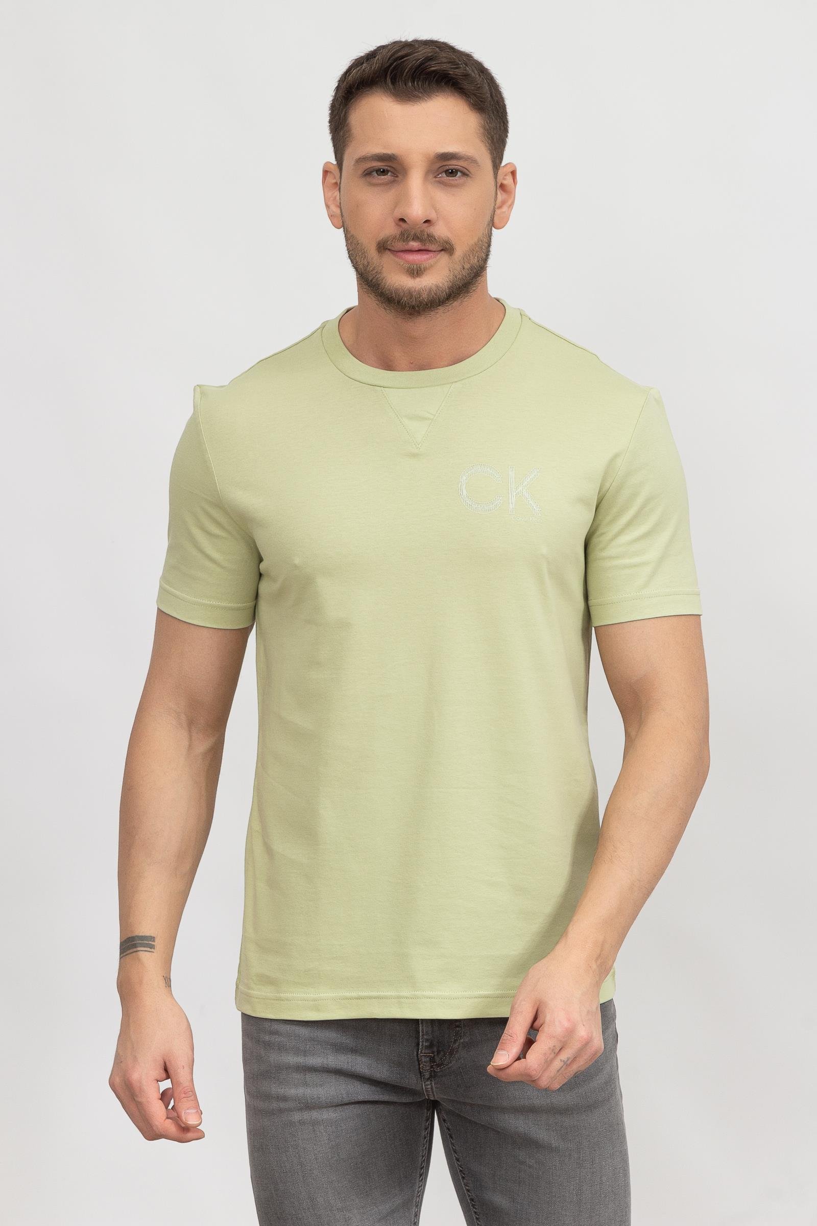 Calvin Klein Striped Chest Logo Erkek Bisiklet Yaka T-Shirt