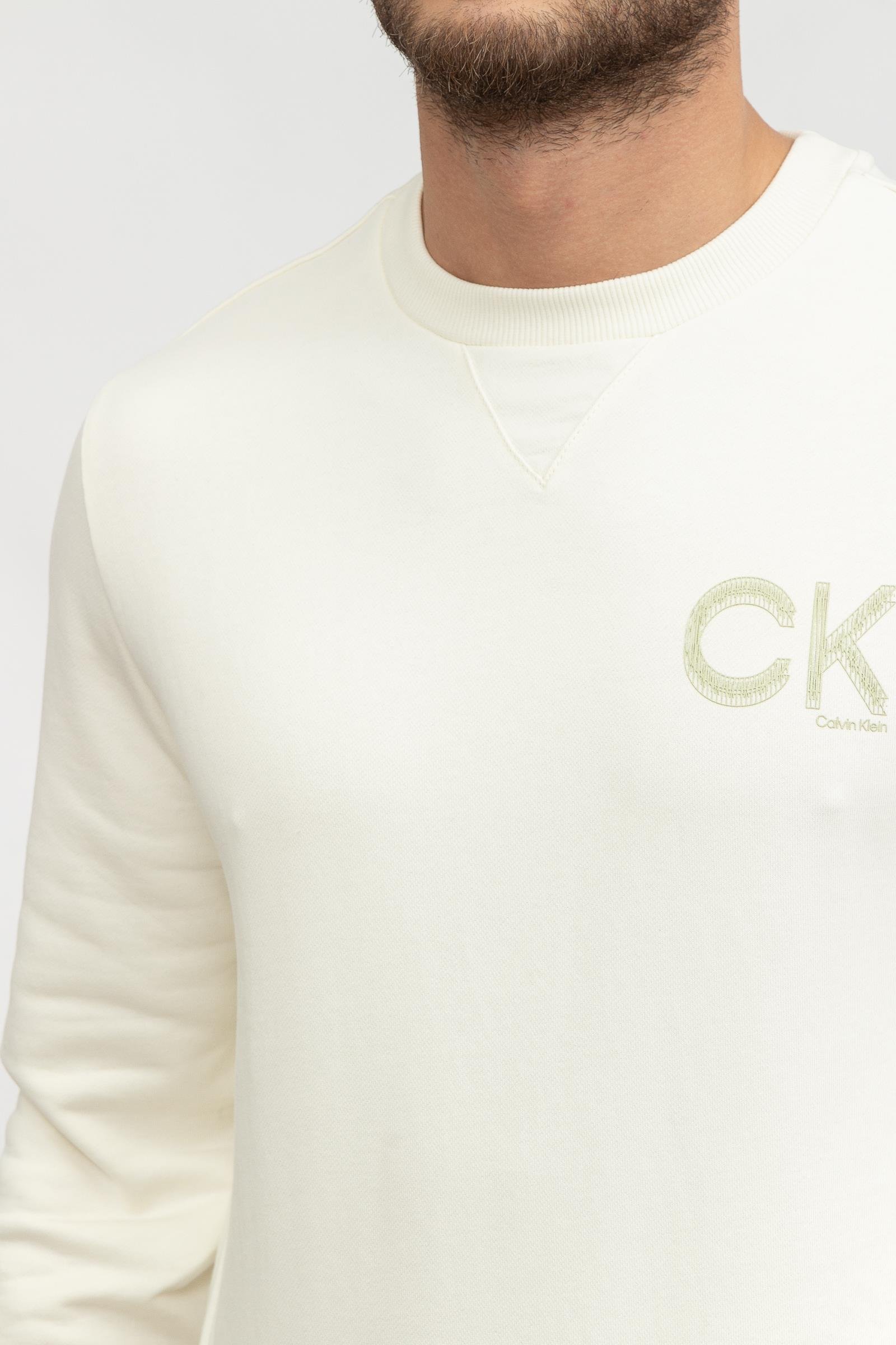 Calvin Klein Striped Chest Logo Erkek Bisiklet Yaka Sweatshirt