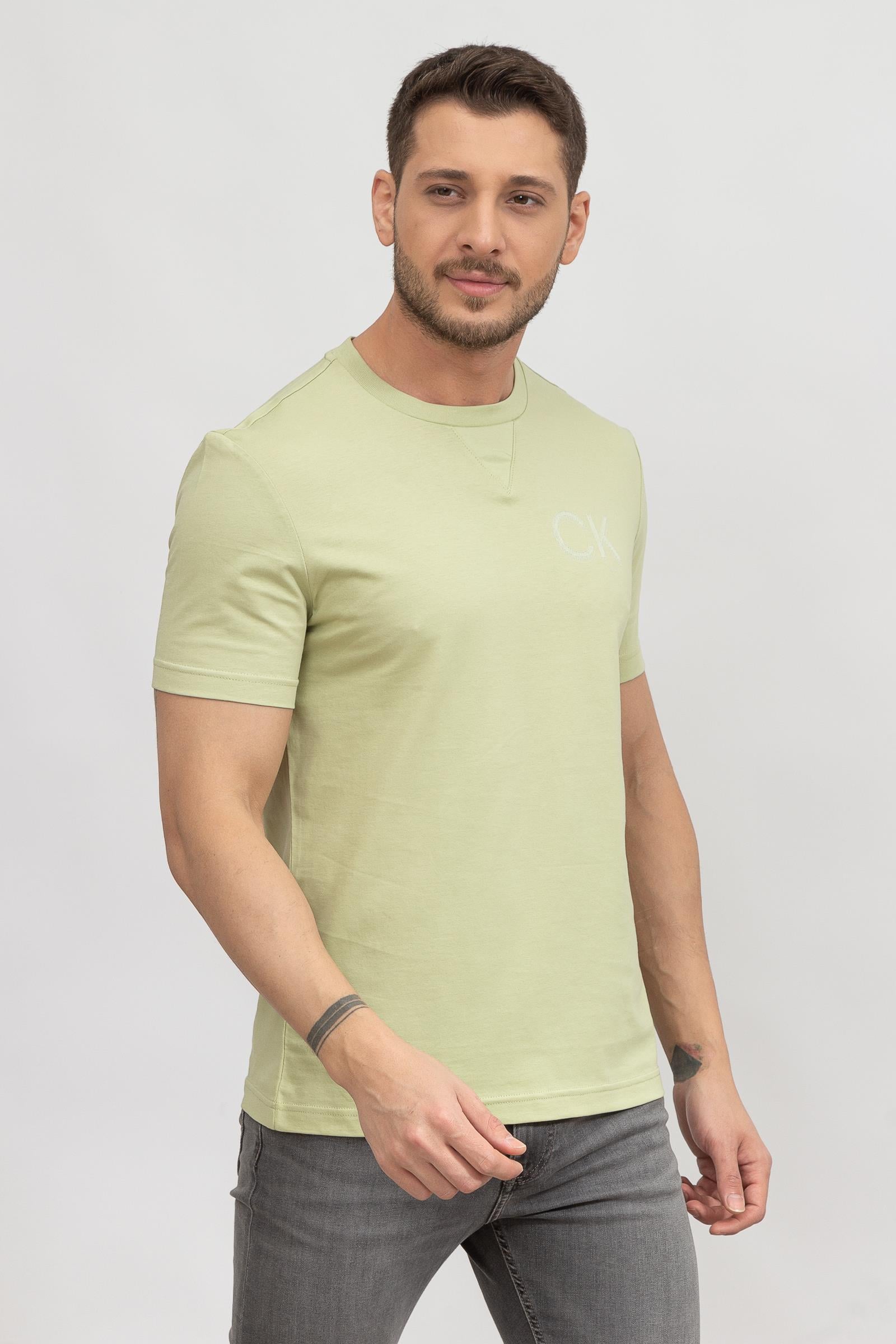 Calvin Klein Striped Chest Logo Erkek Bisiklet Yaka T-Shirt