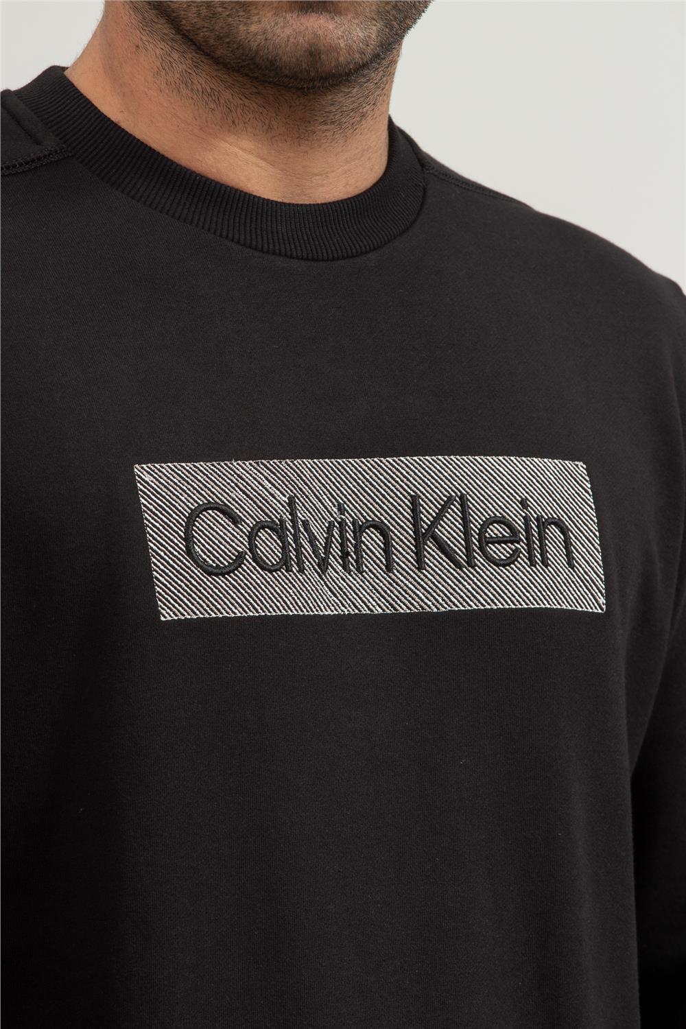 Calvin Klein Textured Embroidery Erkek Bisiklet Yaka Sweatshirt