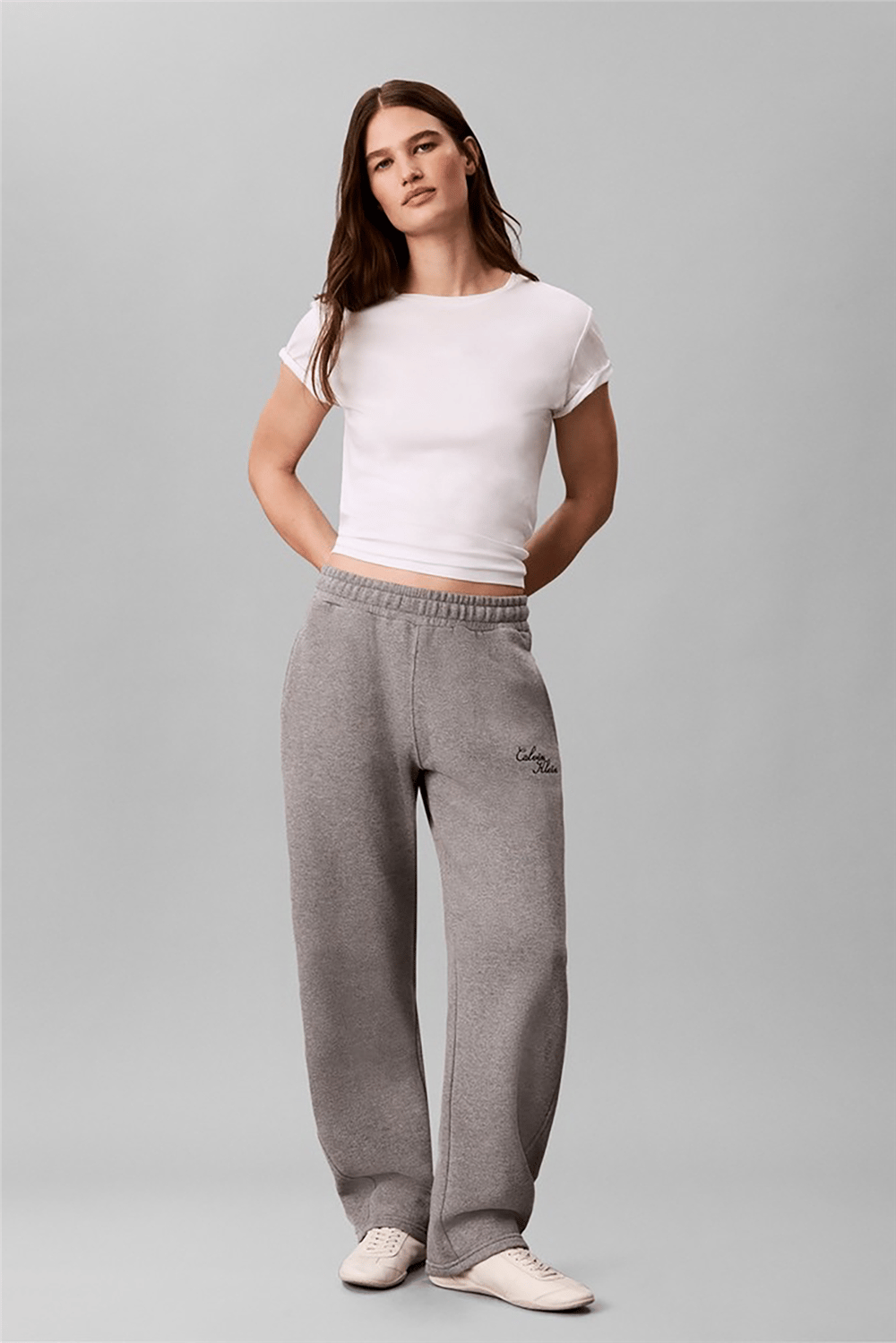 Calvin Klein Textured Fleece Wide Leg Pant Kadın Eşofman Altı Gri