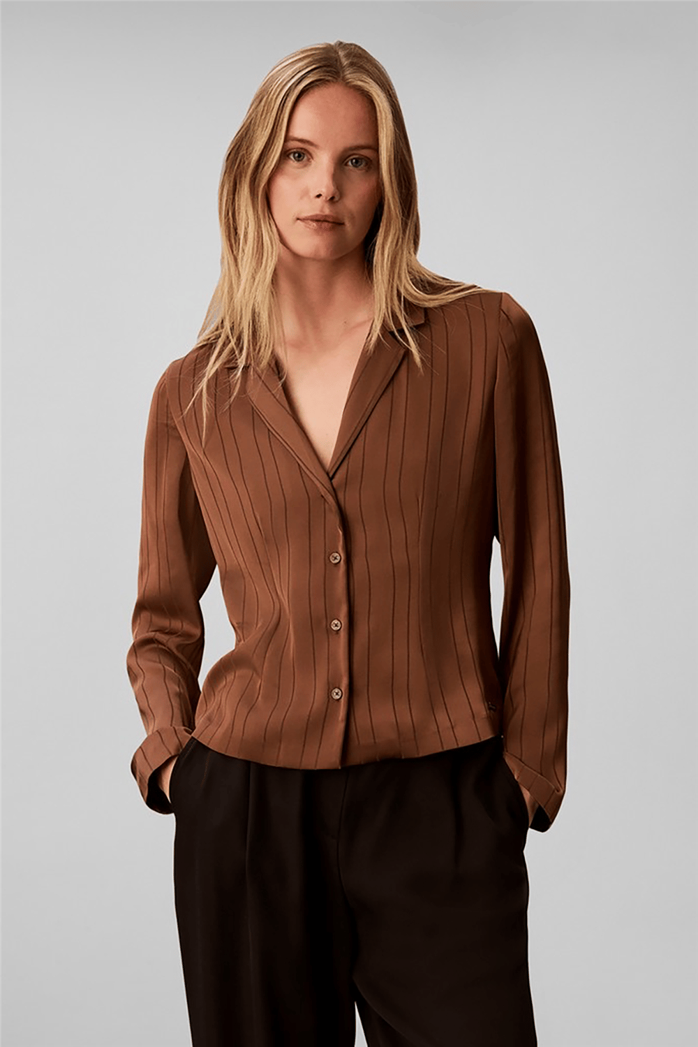 Calvin Klein Textured Stripe Slim Blouse Kadın Gömlek