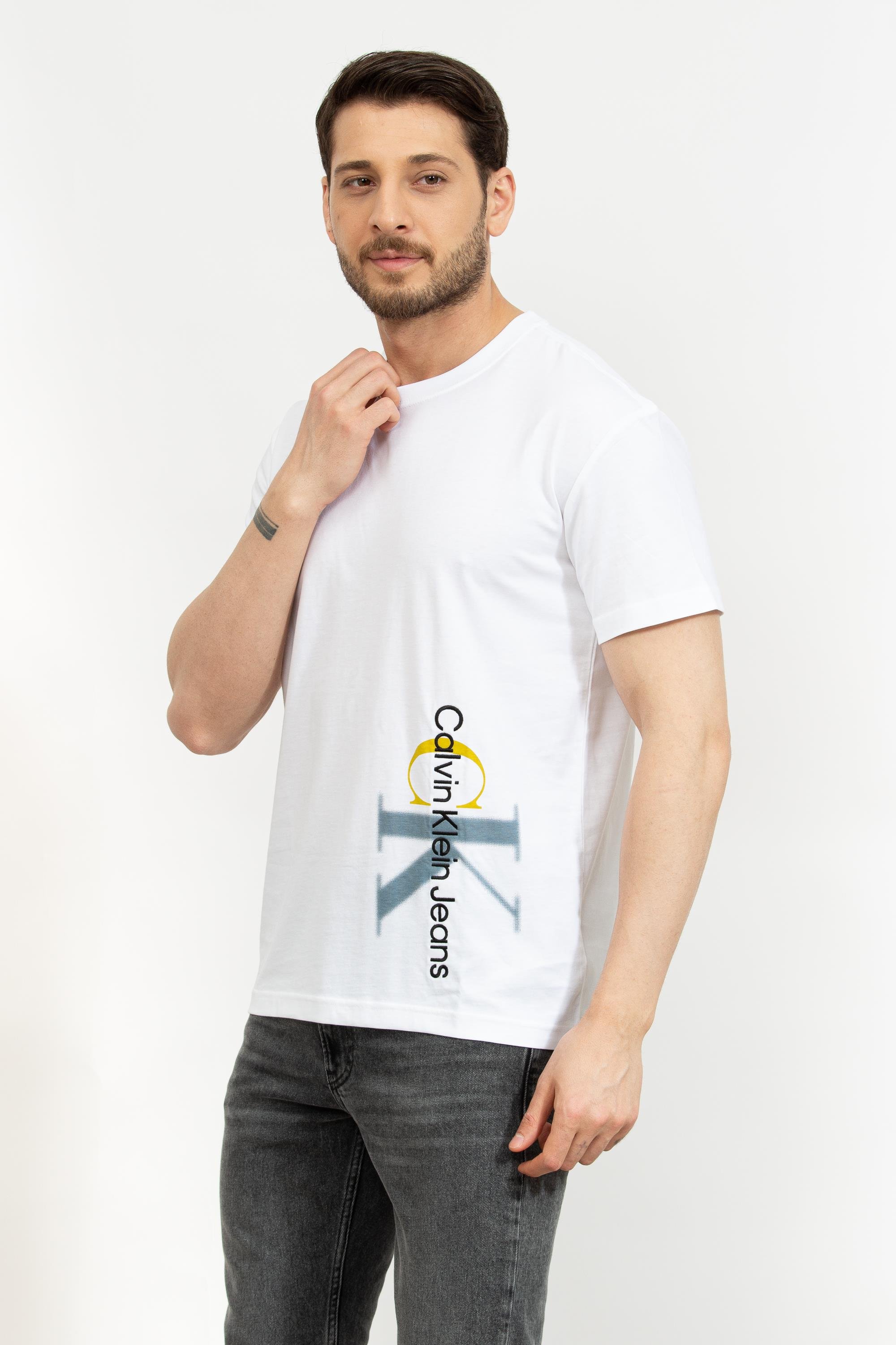 Calvin Klein Two Tone Monologo Erkek Bisiklet Yaka T-Shirt