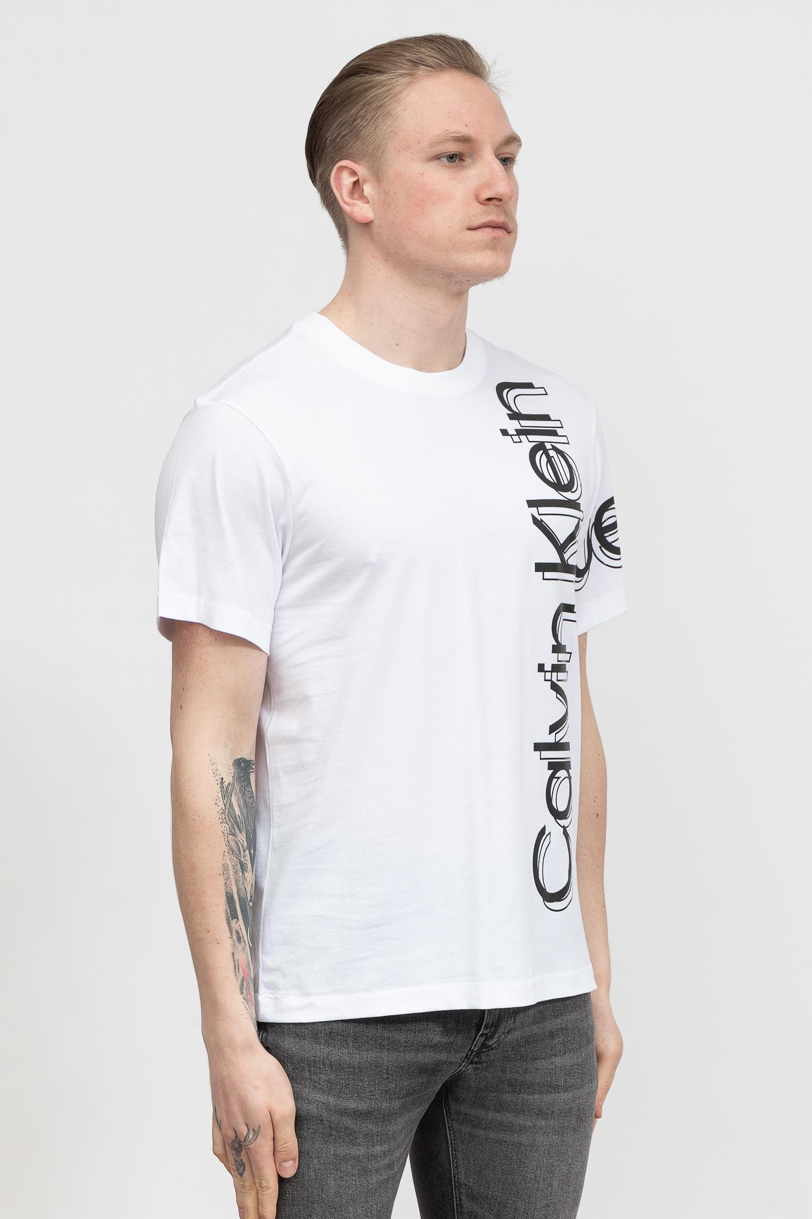 Calvin Klein Vertical Bold instit Tee Erkek Bisiklet Yaka T-Shirt