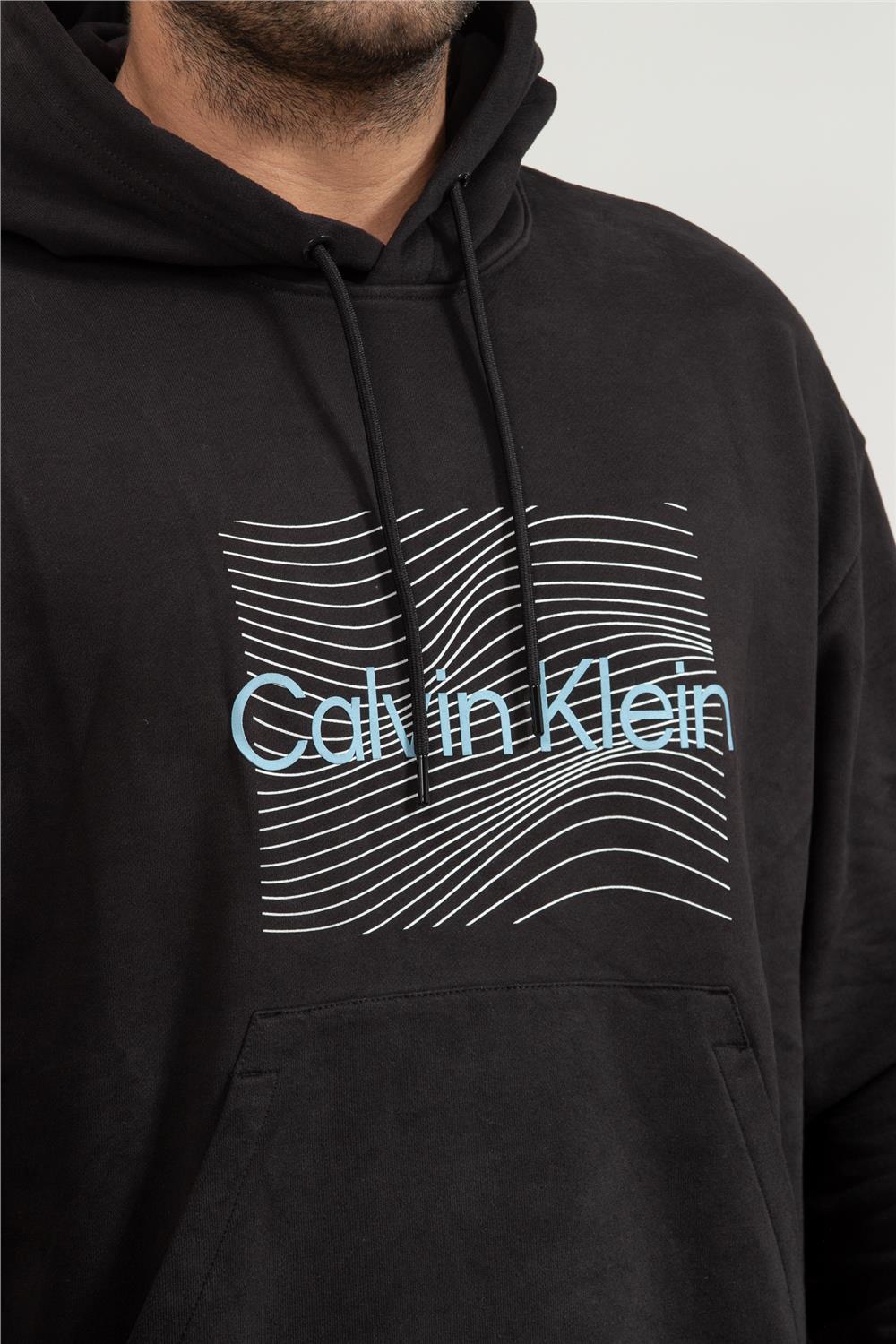 Calvin Klein Wave Lines Hero Logo Erkek Kapüşonlu Sweatshirt