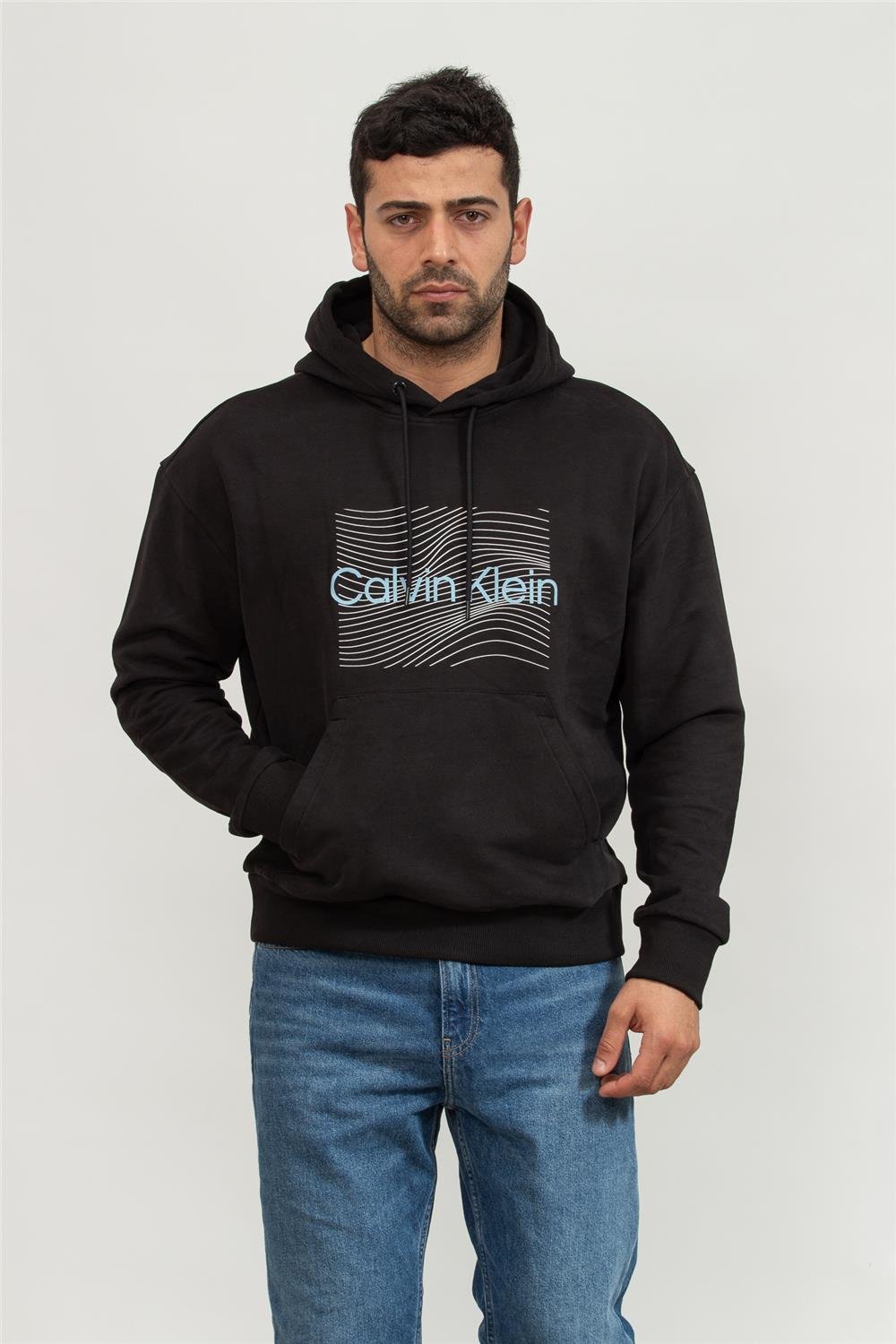Calvin Klein Wave Lines Hero Logo Erkek Kapüşonlu Sweatshirt
