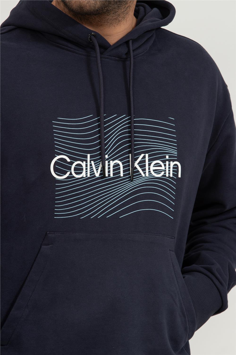 Calvin Klein Wave Lines Hero Logo Erkek Kapüşonlu Sweatshirt