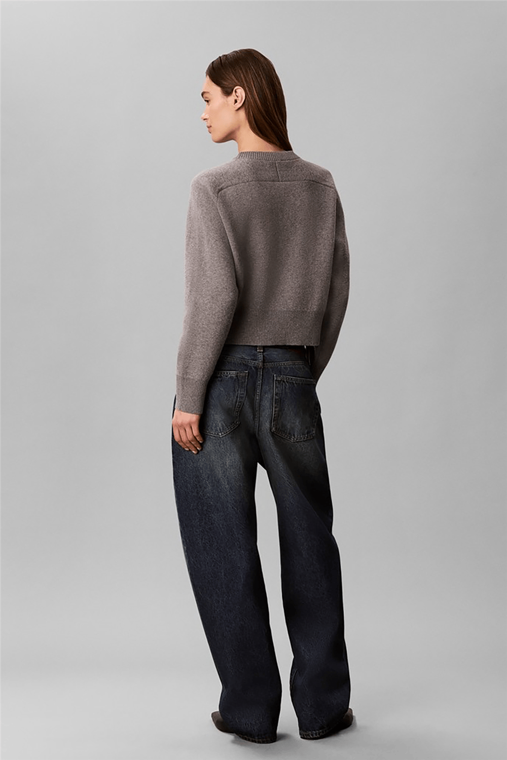 Calvin Klein Wool Cotton Raglan Pullover Kadın Triko Gri