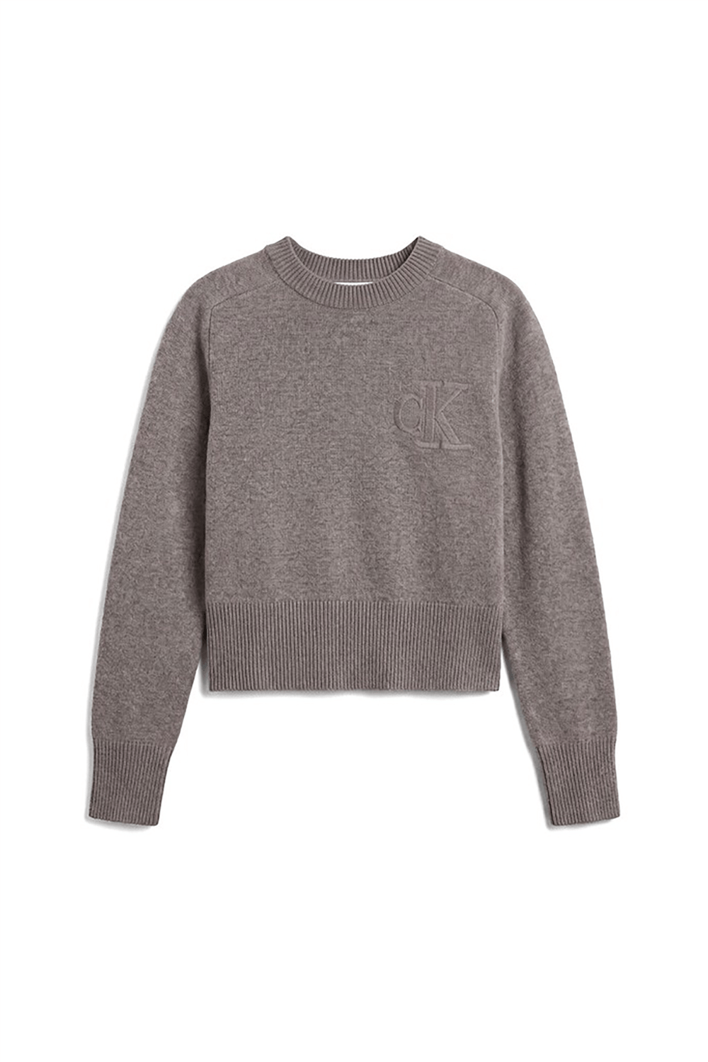 Calvin Klein Wool Cotton Raglan Pullover Kadın Triko Gri