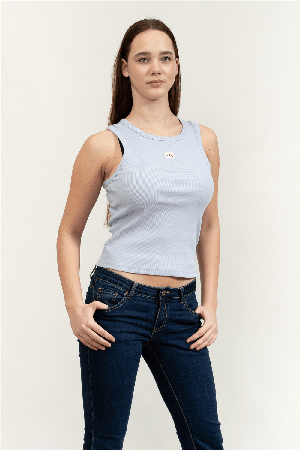 Calvin Klein Woven Label 2X2 Baby Rib Tank Kadın Kolsuz T-Shirt