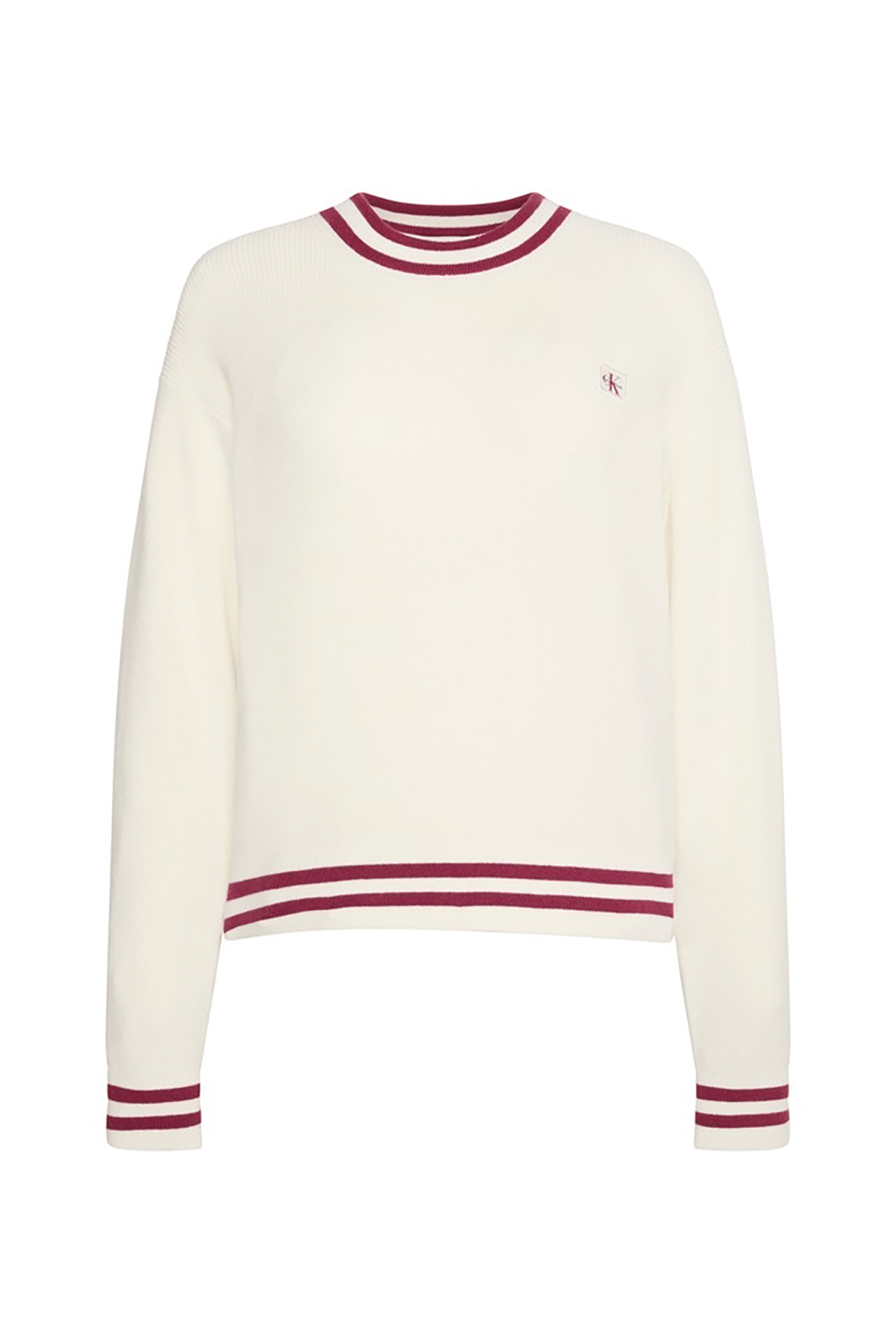 Calvin Klein Woven Label Crewneck Sweater Kadın Triko Beyaz