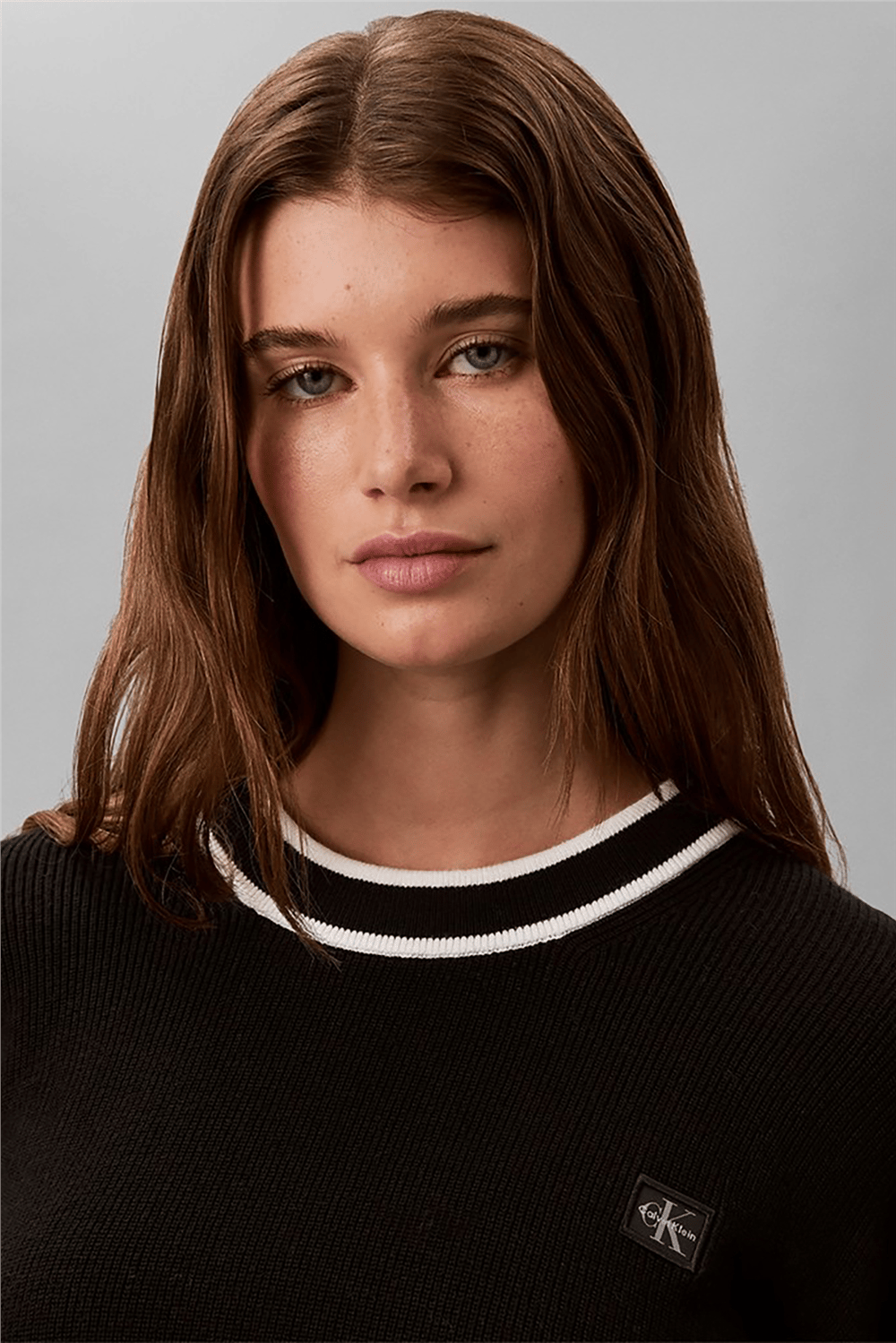 Calvin Klein Woven Label Crewneck Sweater Kadın Triko Siyah