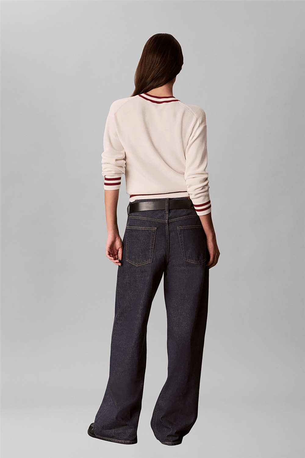 Calvin Klein Woven Label Crewneck Sweater Kadın Triko Beyaz