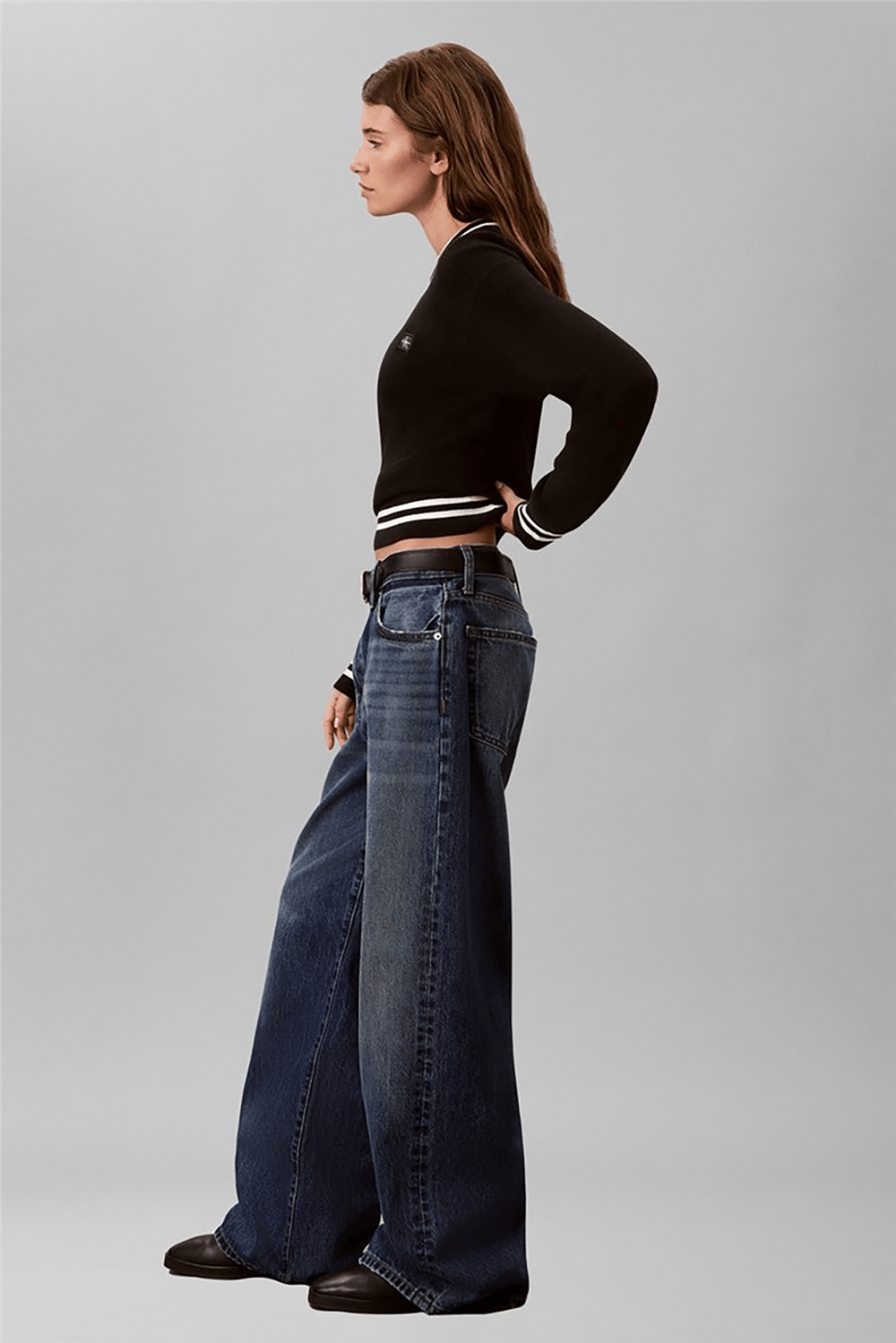 Calvin Klein Woven Label Crewneck Sweater Kadın Triko Siyah