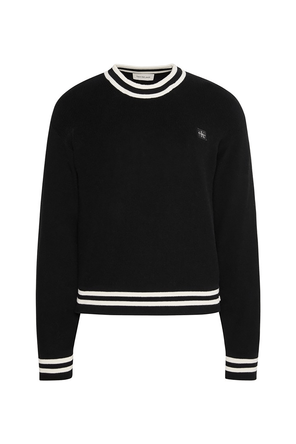 Calvin Klein Woven Label Crewneck Sweater Kadın Triko Siyah