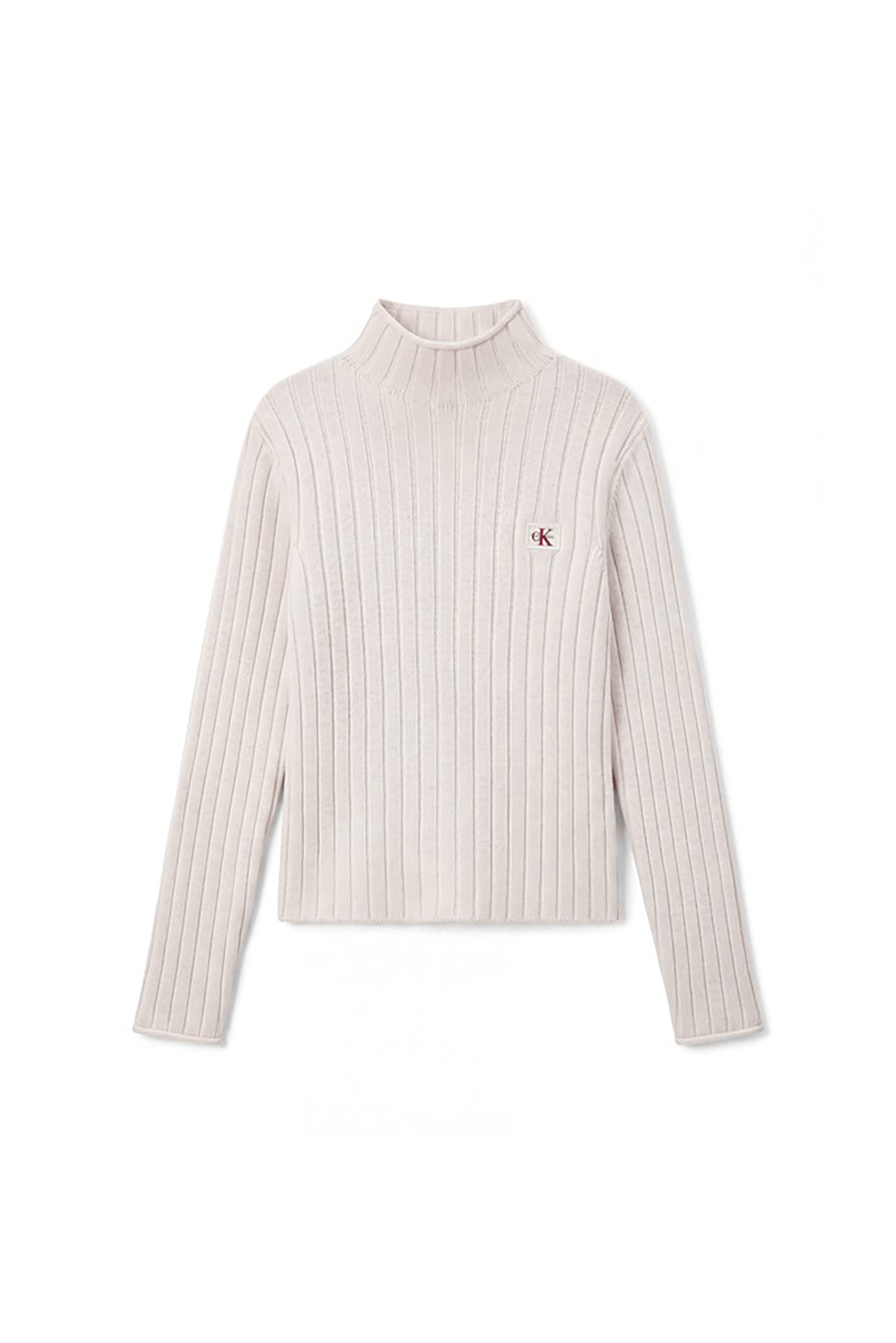 Calvin Klein Woven Label Tneck Sweater Kadın Triko Beyaz
