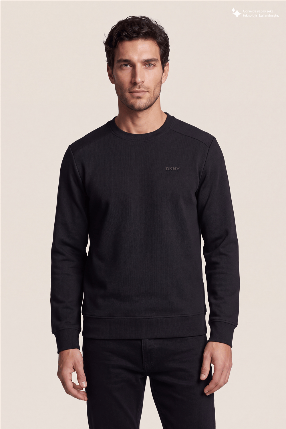DKNY Comfort Sweatshirt Erkek Bisiklet Yaka Sweatshirt Siyah