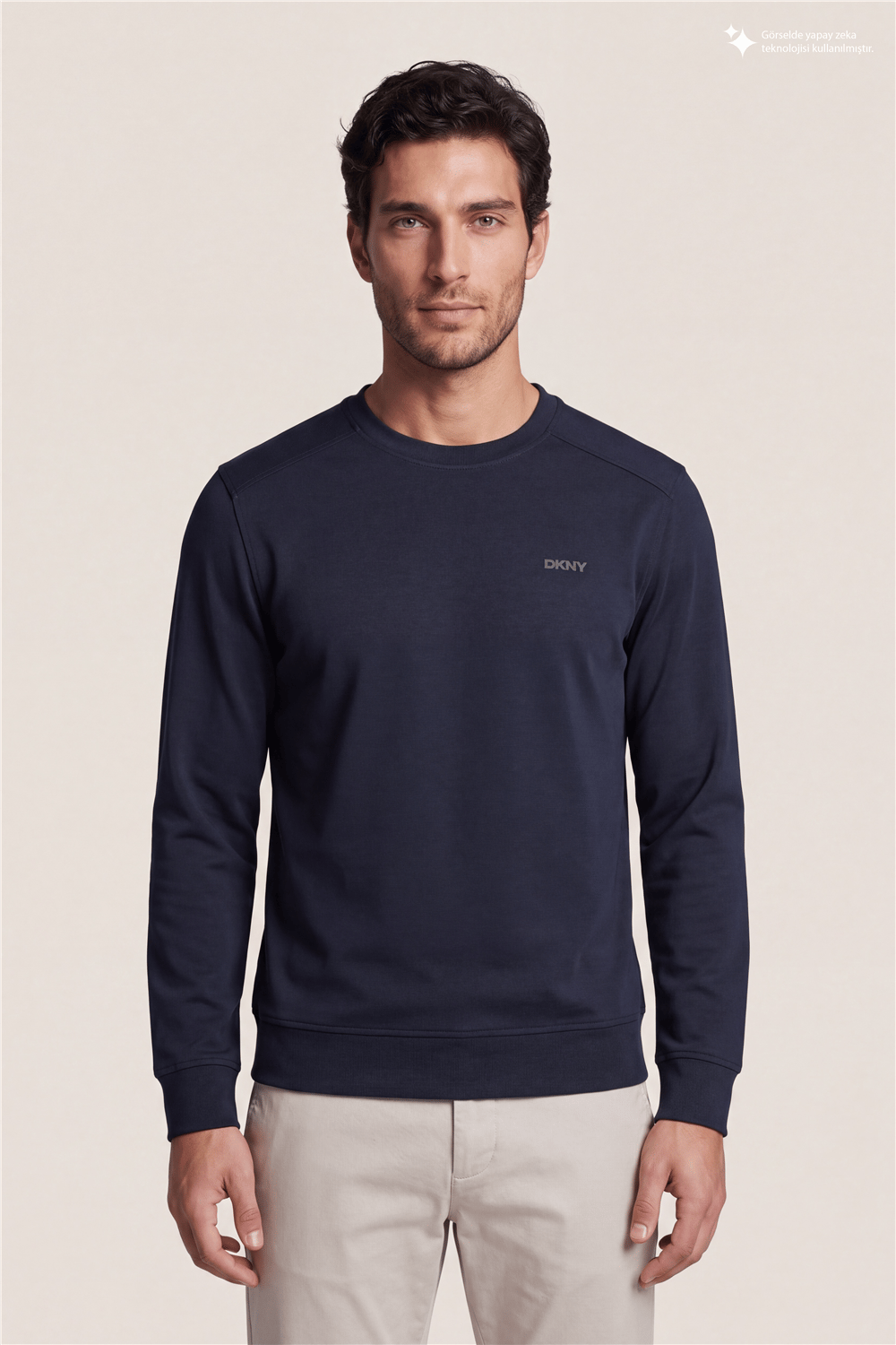 DKNY Comfort Sweatshirt Erkek Bisiklet Yaka Sweatshirt Lacivert