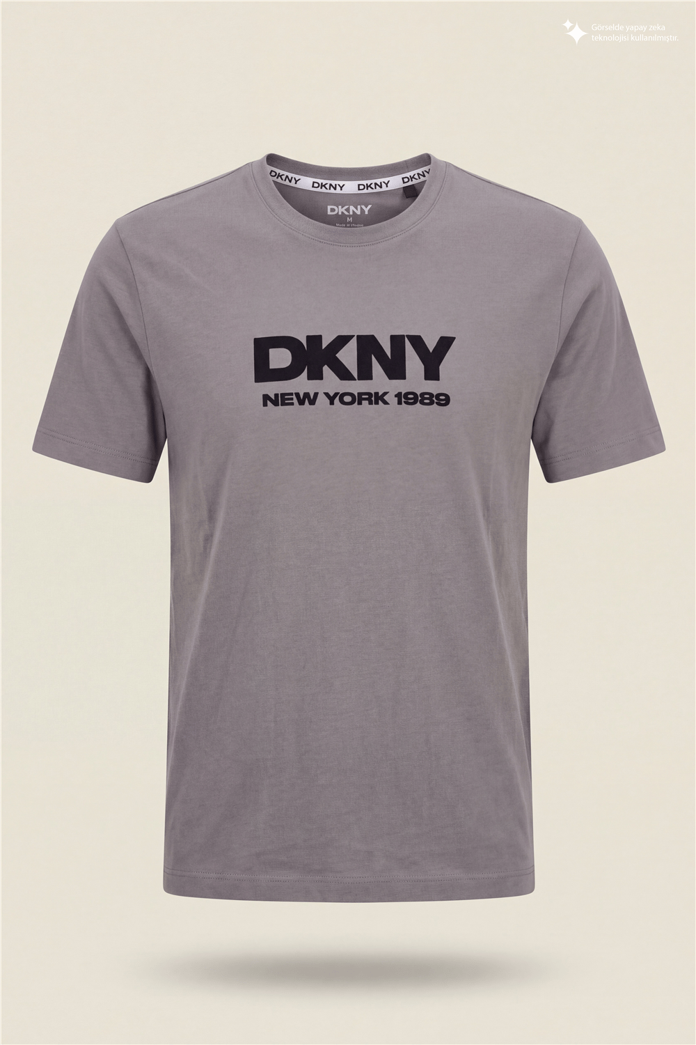DKNY Flok Logo Tee Erkek Bisiklet Yaka T-Shirt Gri