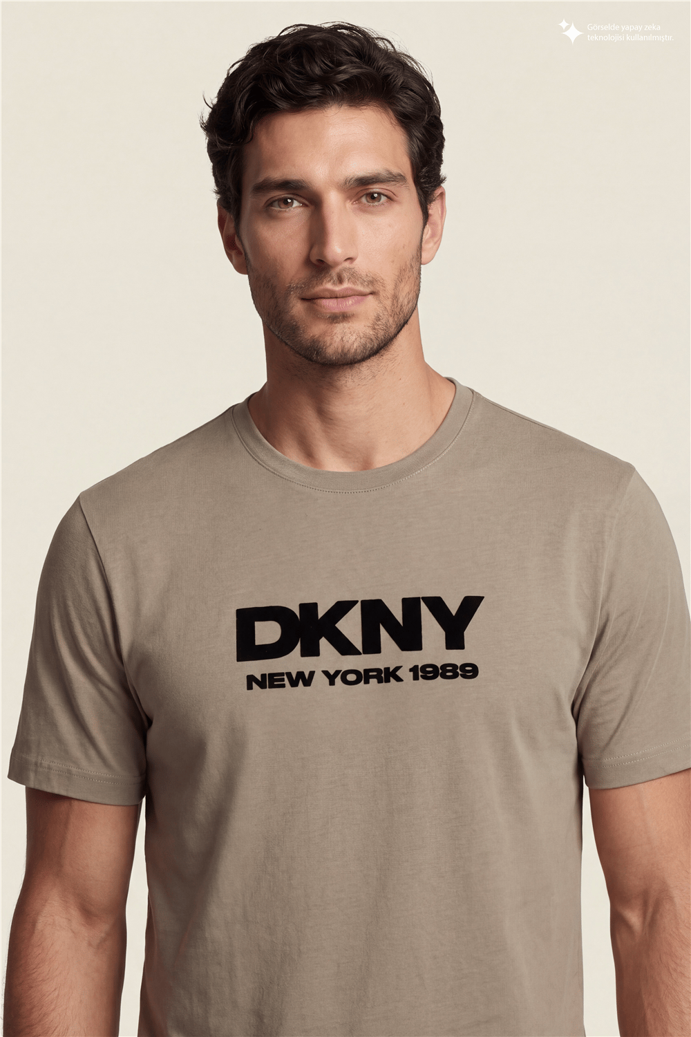 DKNY Flok Logo Tee Erkek Bisiklet Yaka T-Shirt Vizon