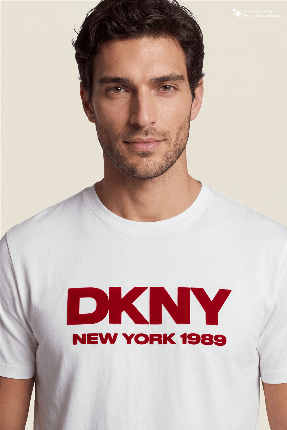 DKNY Flok Logo Tee Erkek Bisiklet Yaka T-Shirt Beyaz