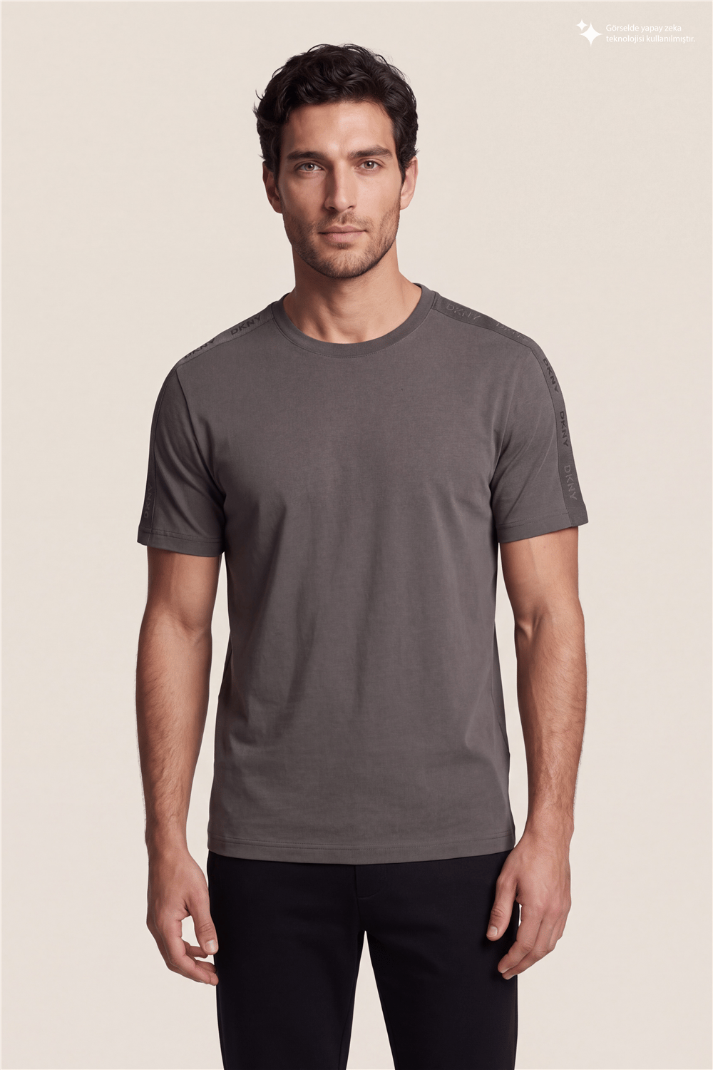 DKNY Jacquard Print Tee Erkek Bisiklet Yaka T-Shirt Kahverengi