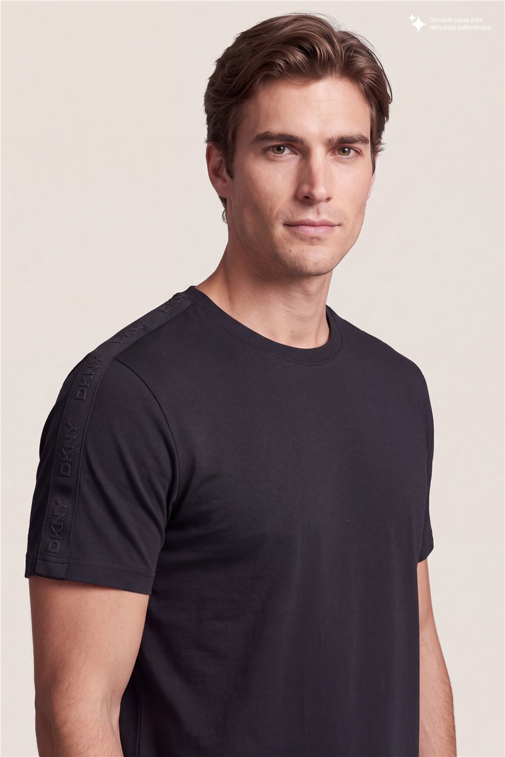 DKNY Jacquard Print Tee Erkek Bisiklet Yaka T-Shirt Siyah