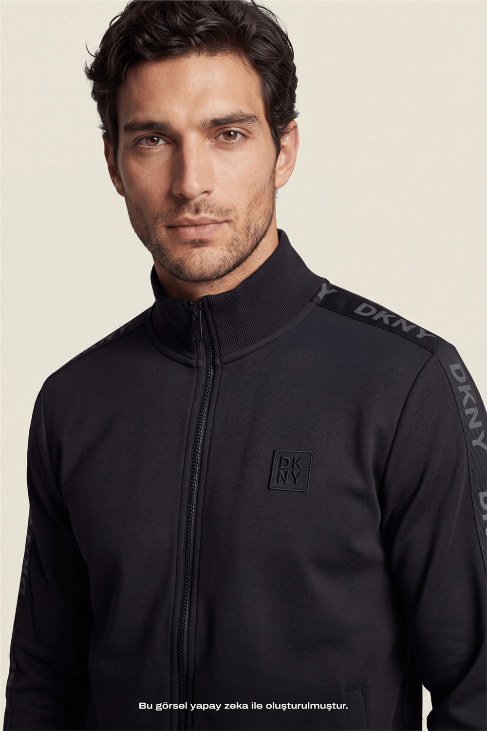 DKNY Jacquard Tape Fullzip Sweatshirt Erkek Fermuarlı Sweatshirt Siyah