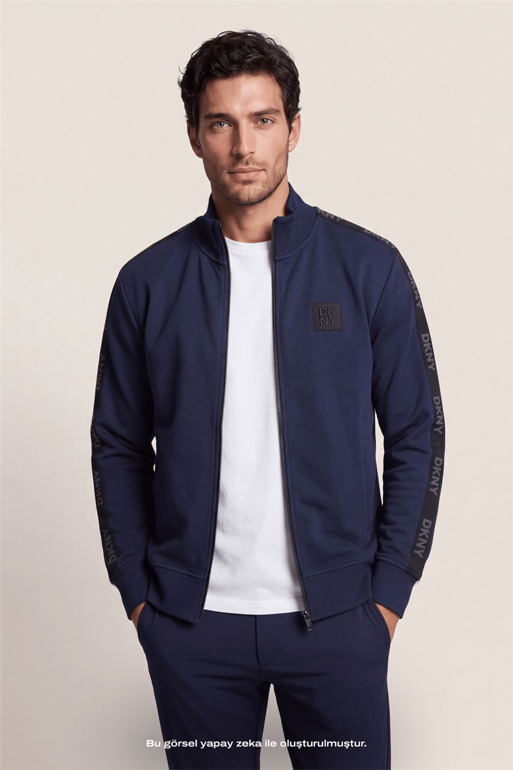 DKNY Jacquard Tape Fullzip Sweatshirt Erkek Fermuarlı Sweatshirt Lacivert