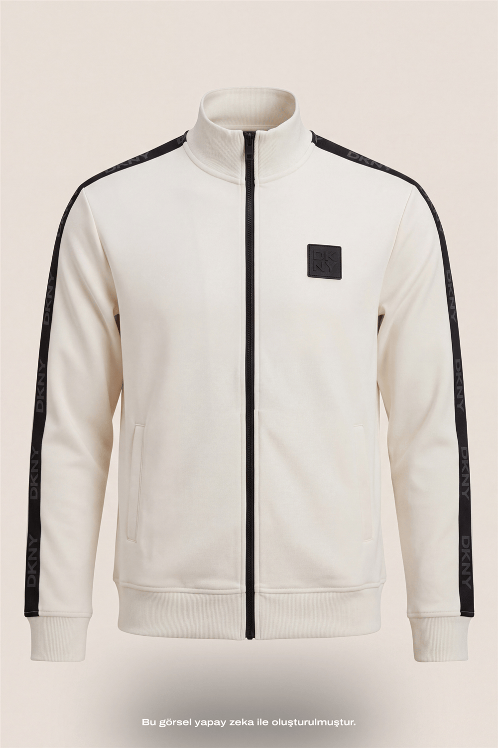 DKNY Jacquard Tape Fullzip Sweatshirt Erkek Fermuarlı Sweatshirt Beyaz