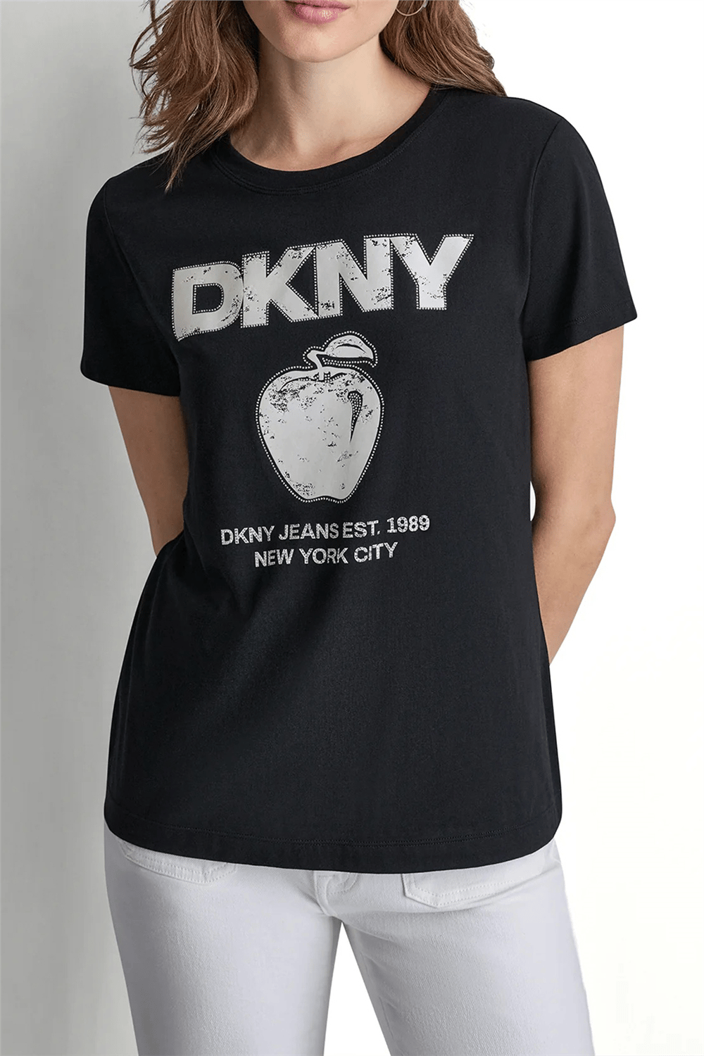 DKNY Kadın Dkny Big Apple Rhine Bisiklet Yaka T-Shirt Siyah