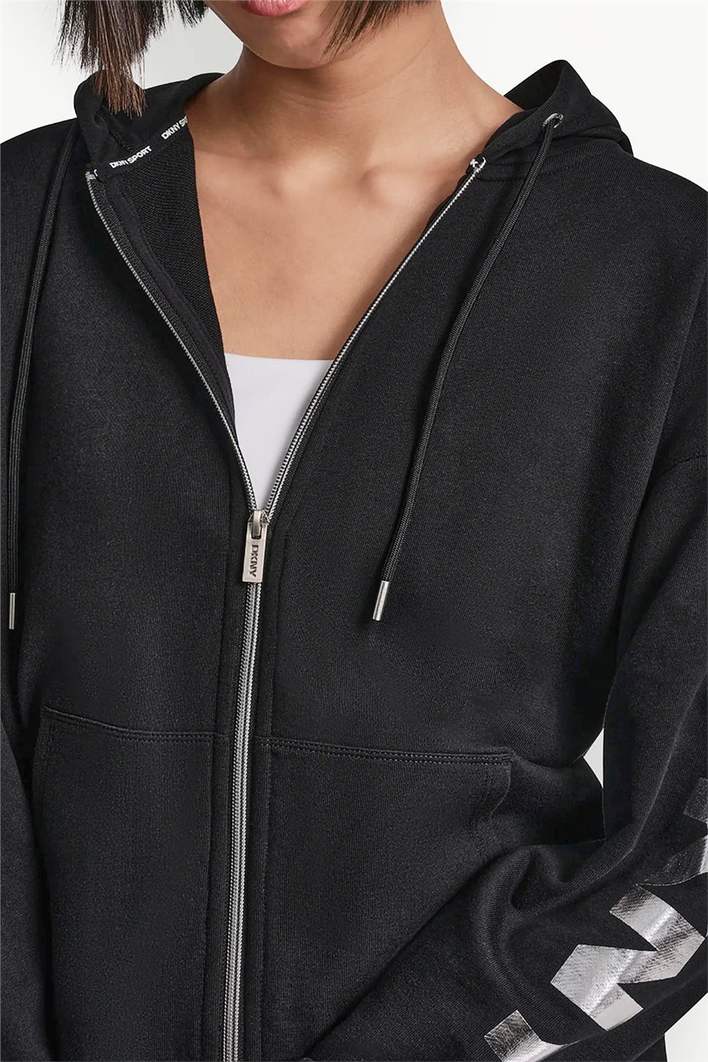 DKNY Kadın Dkny Foil Logo Full Kapüşonlu Sweatshirt Siyah