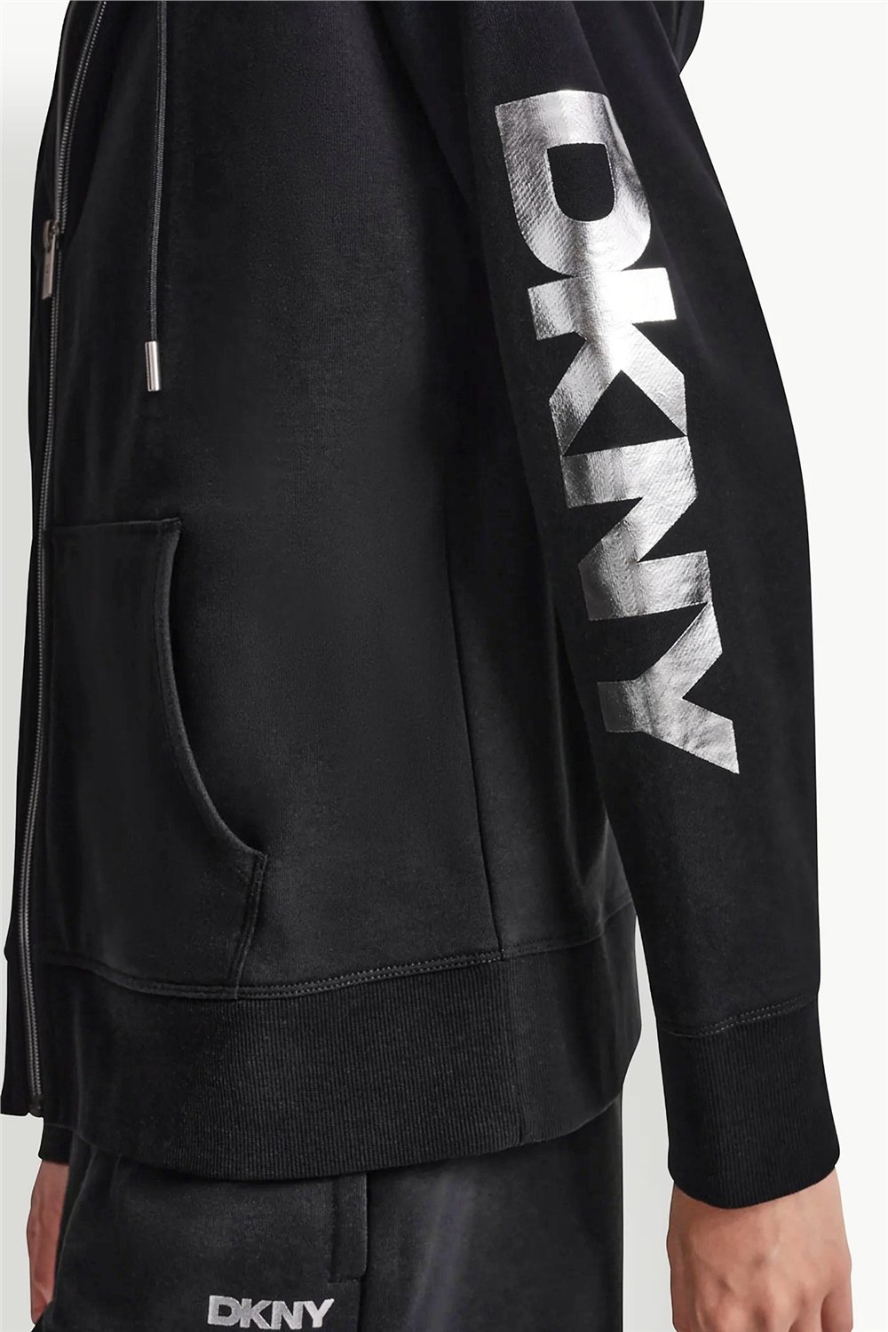 DKNY Kadın Dkny Foil Logo Full Kapüşonlu Sweatshirt Siyah