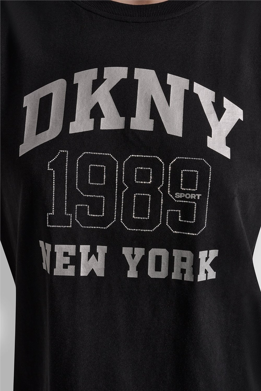 DKNY Kadın Dkny Ny 1989 Rhinest Bisiklet Yaka T-Shirt Siyah