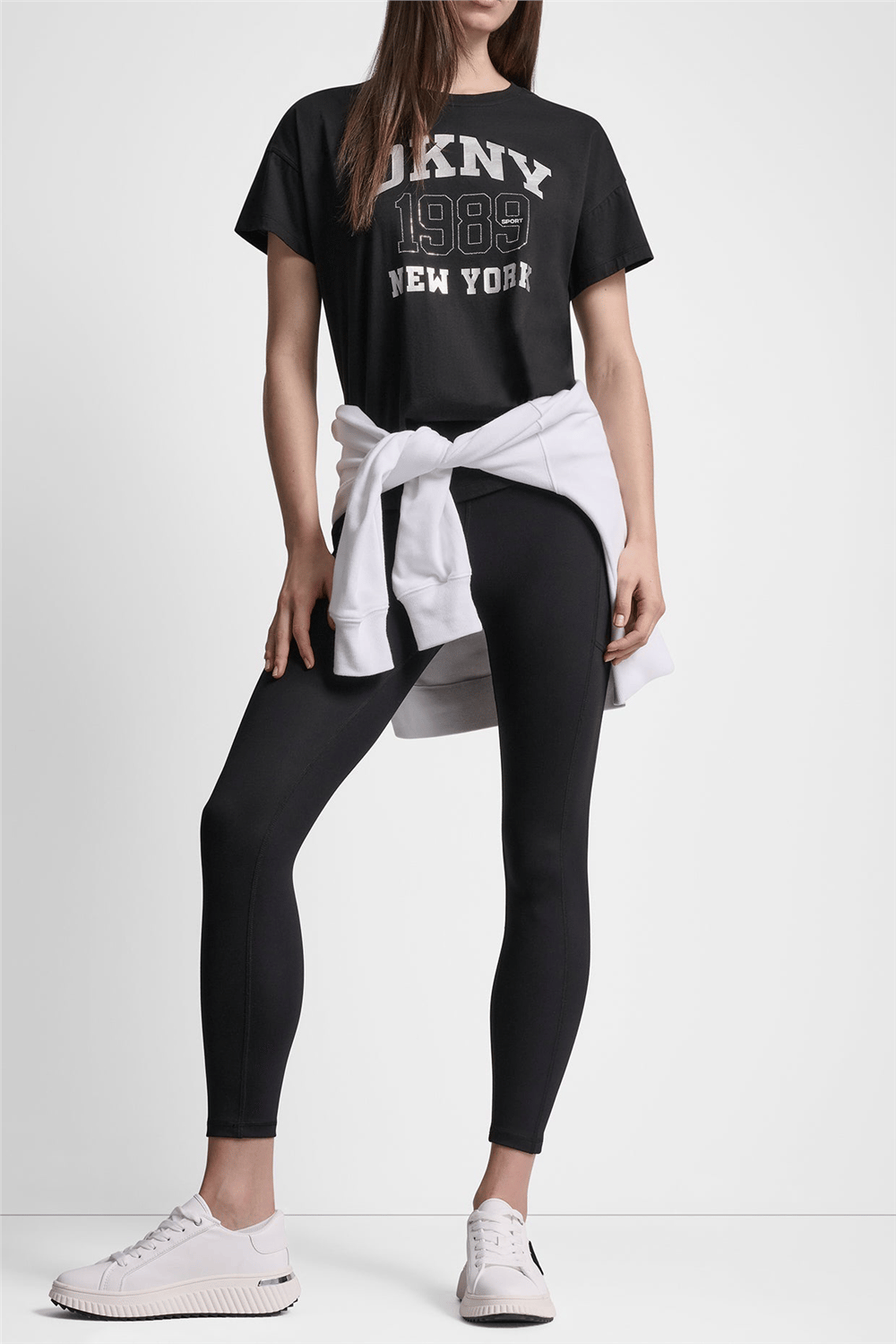 DKNY Kadın Dkny Ny 1989 Rhinest Bisiklet Yaka T-Shirt Siyah