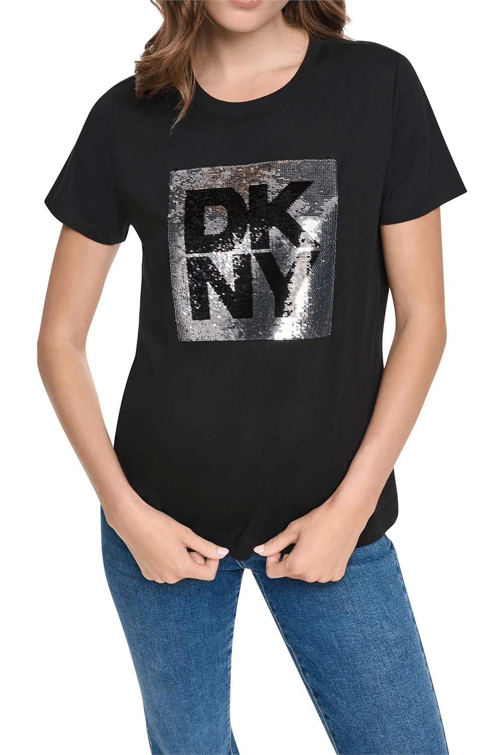 DKNY Kadın Dkny Ny Stacked Anim Bisiklet Yaka T-Shirt Siyah