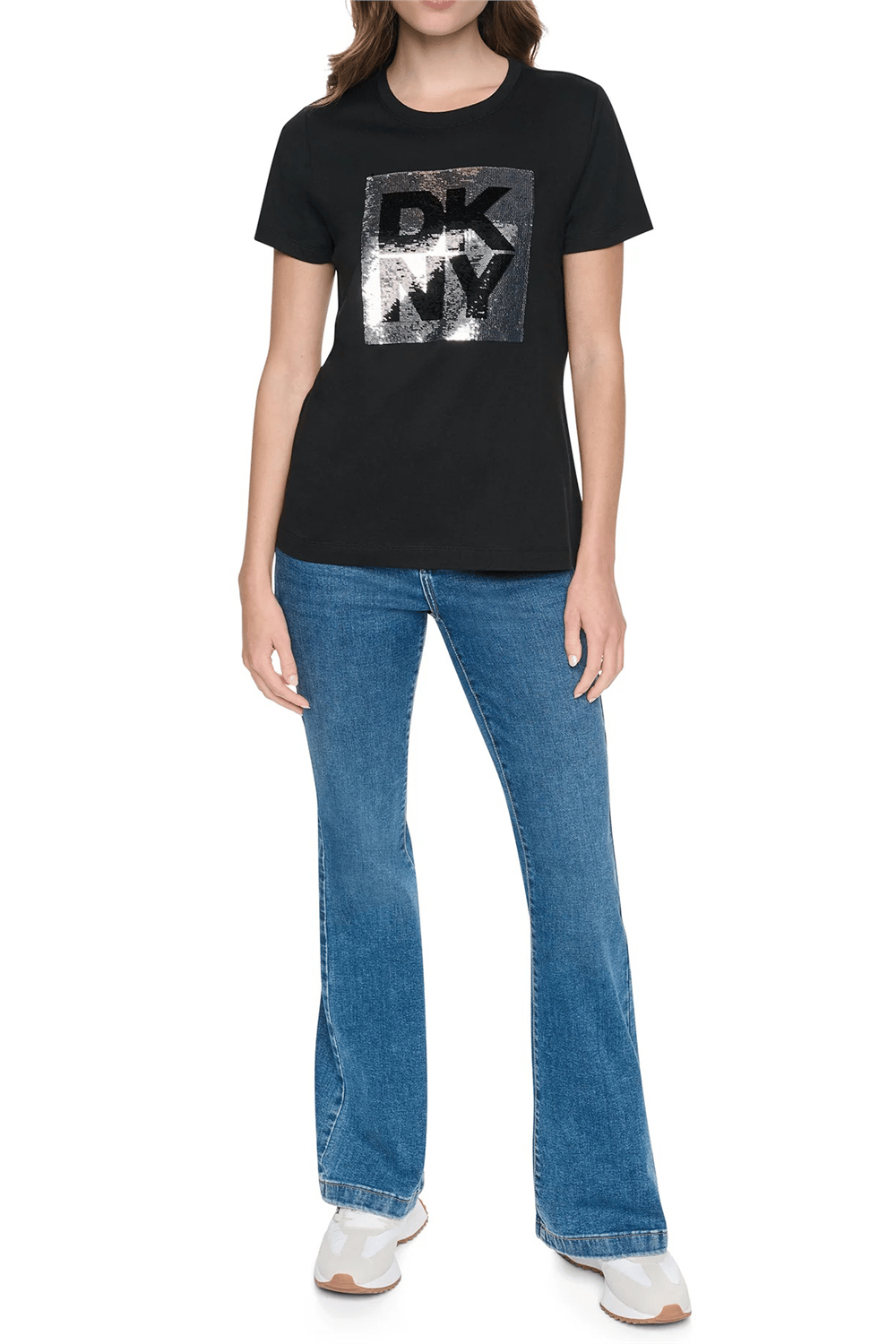 DKNY Kadın Dkny Ny Stacked Anim Bisiklet Yaka T-Shirt Siyah