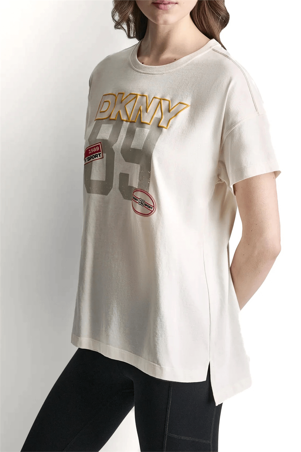 DKNY Kadın Dkny Sport Campus Pa Bisiklet Yaka T-Shirt Krem