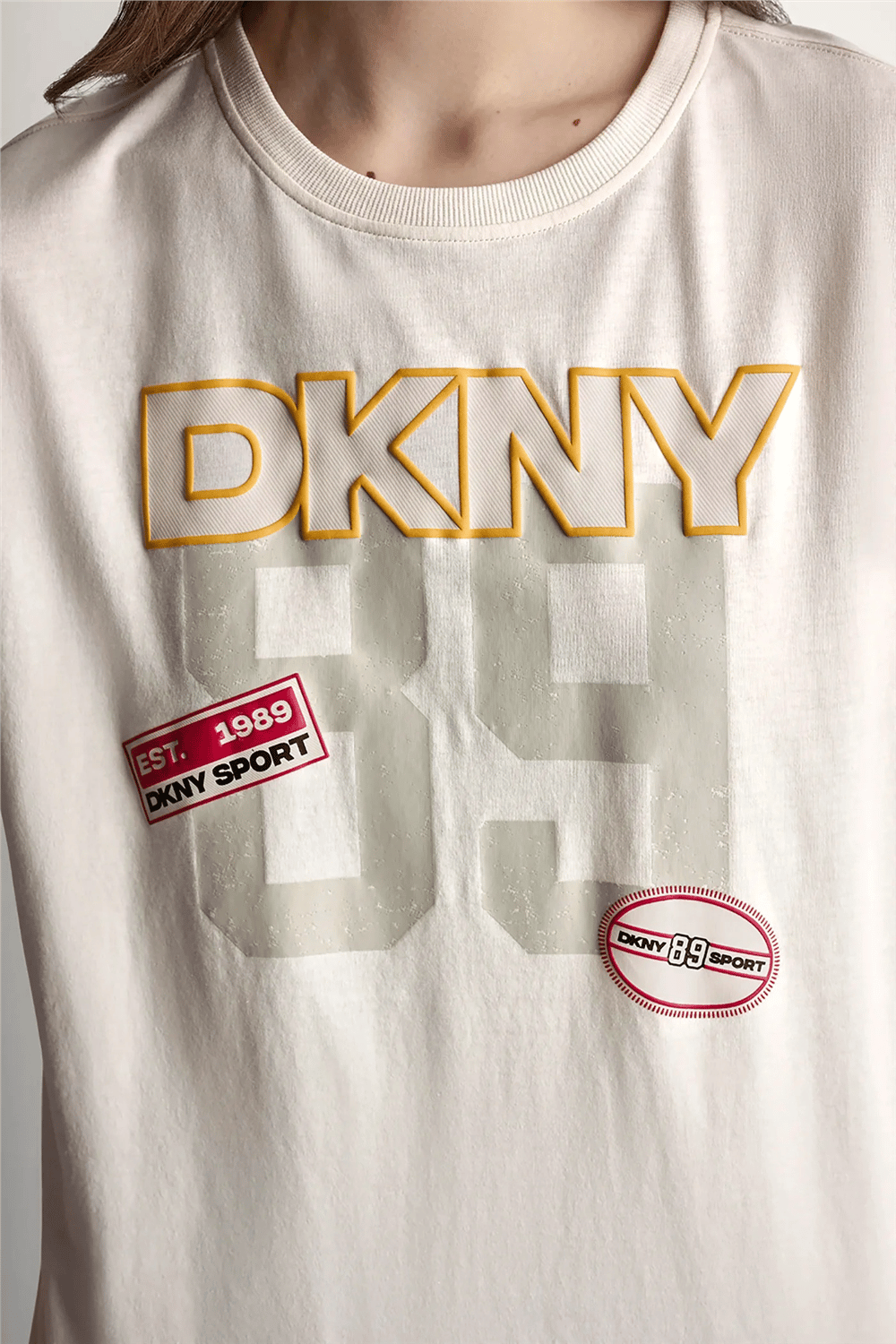 DKNY Kadın Dkny Sport Campus Pa Bisiklet Yaka T-Shirt Krem