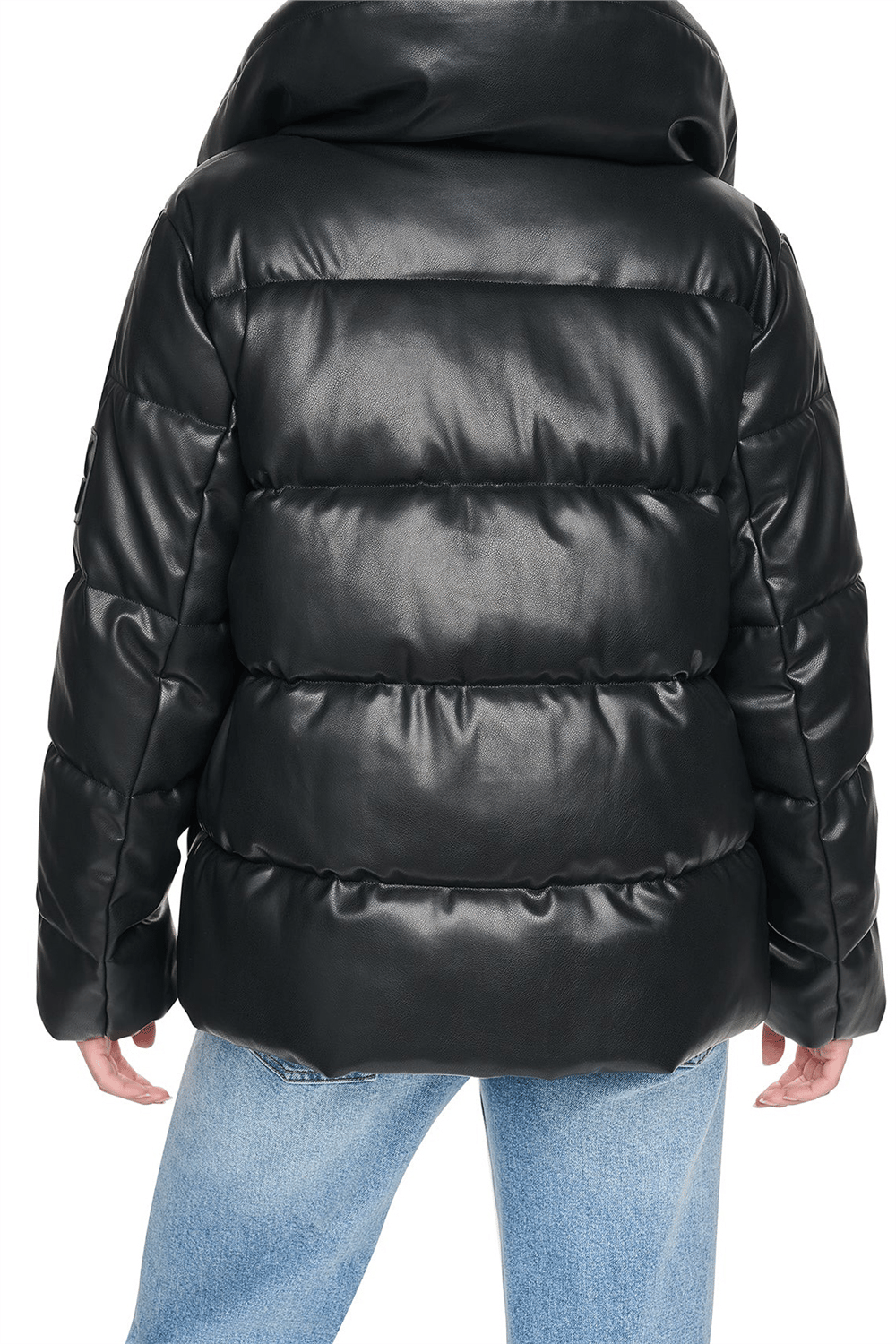 DKNY Kadın Faux Leather Puffer Şişme Mont Siyah