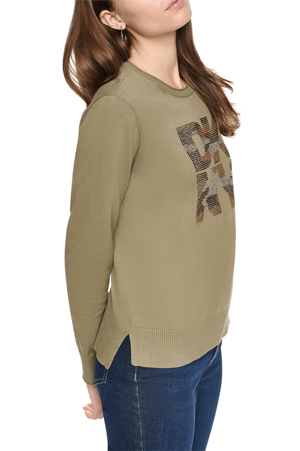 DKNY Kadın Long Sleeve Crew Nec Triko Yeşil