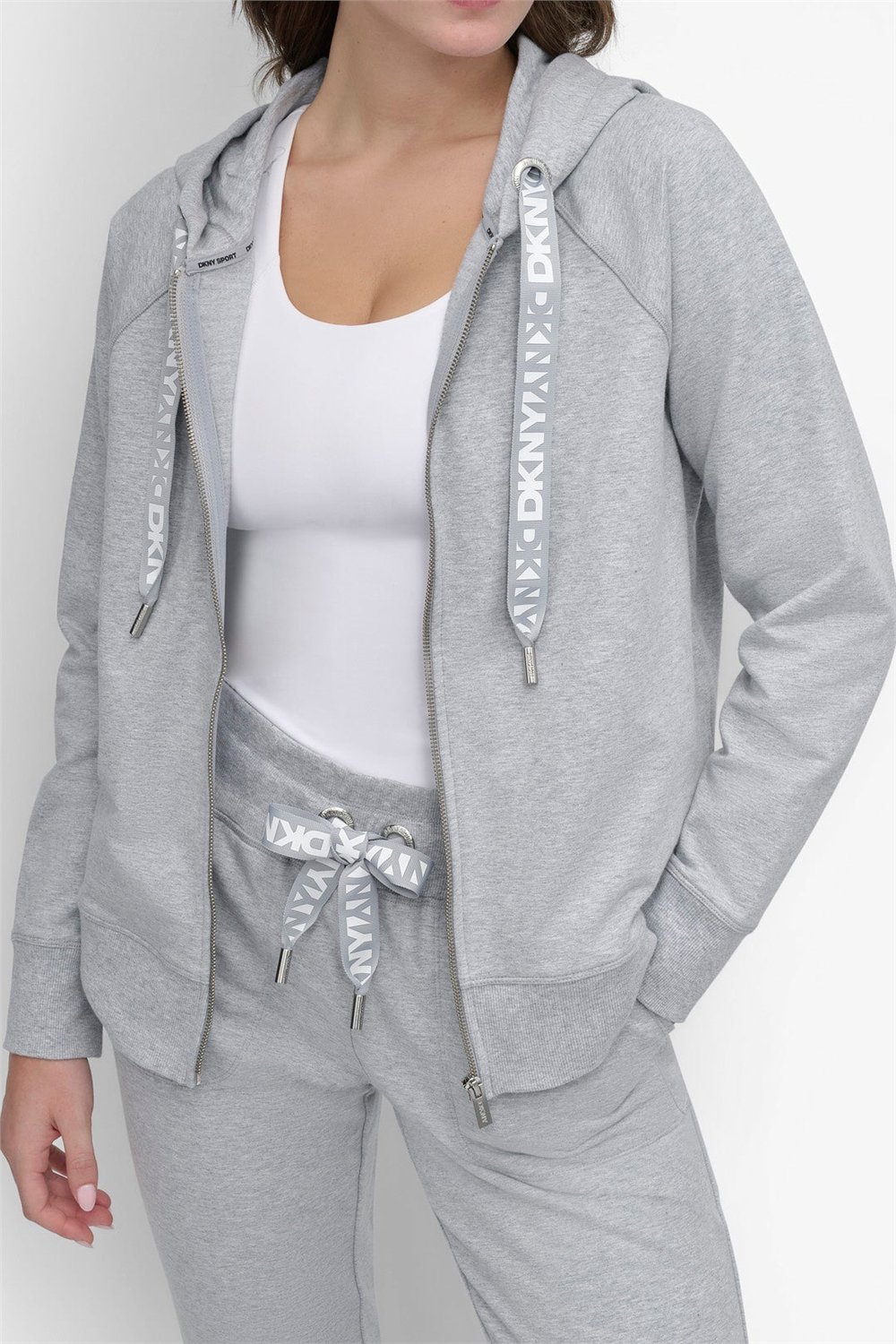 DKNY Kadın Two Tne Logo Zip Jkt Kapüşonlu Sweatshirt Gri