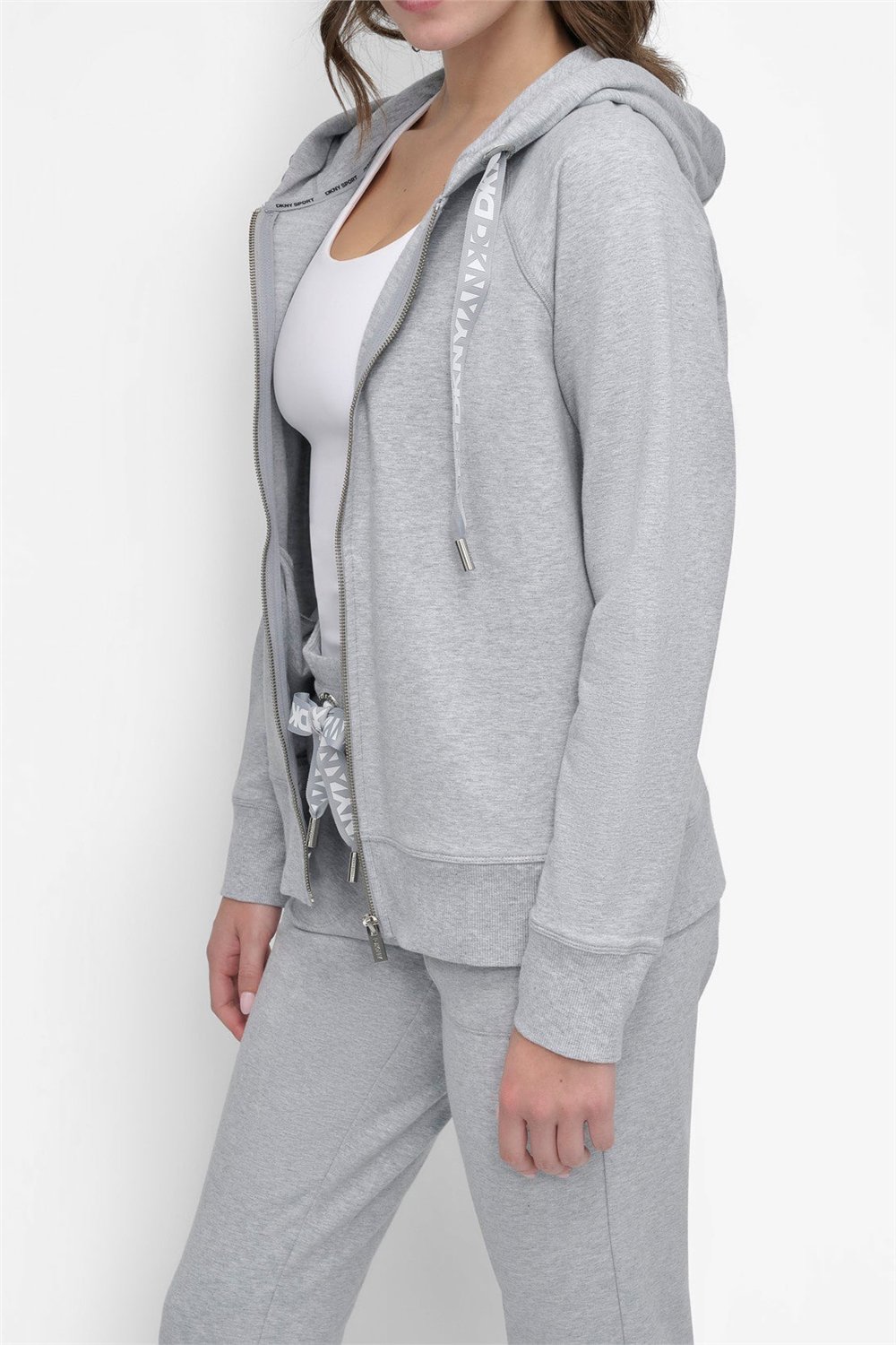 DKNY Kadın Two Tne Logo Zip Jkt Kapüşonlu Sweatshirt Gri
