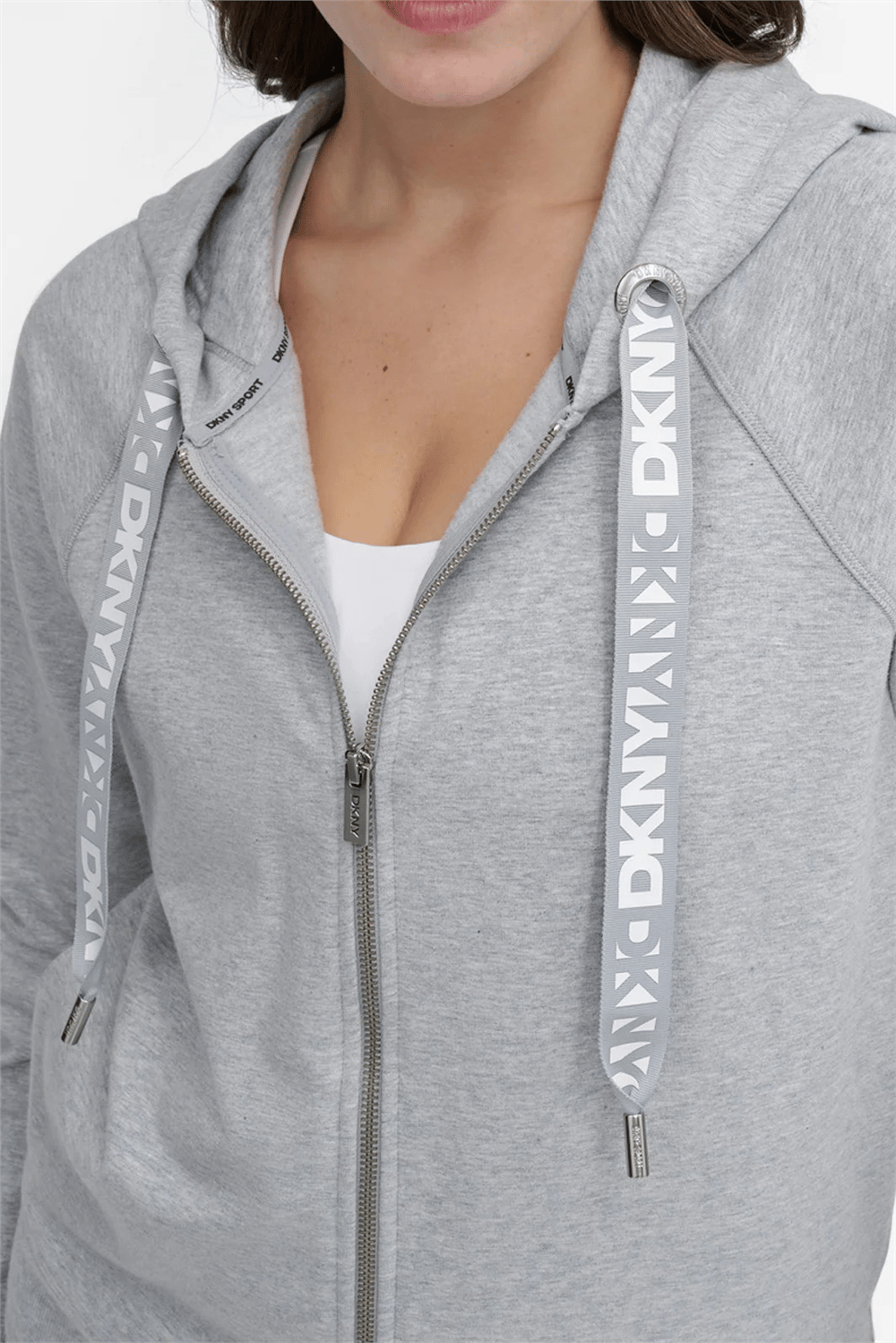 DKNY Kadın Two Tne Logo Zip Jkt Kapüşonlu Sweatshirt Gri