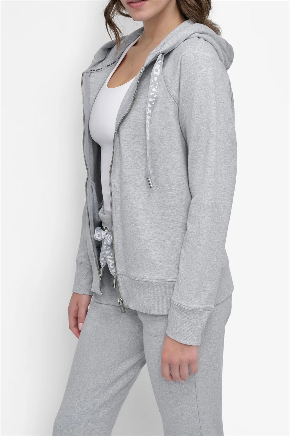 DKNY Kadın Two Tne Logo Zip Jkt Kapüşonlu Sweatshirt Gri