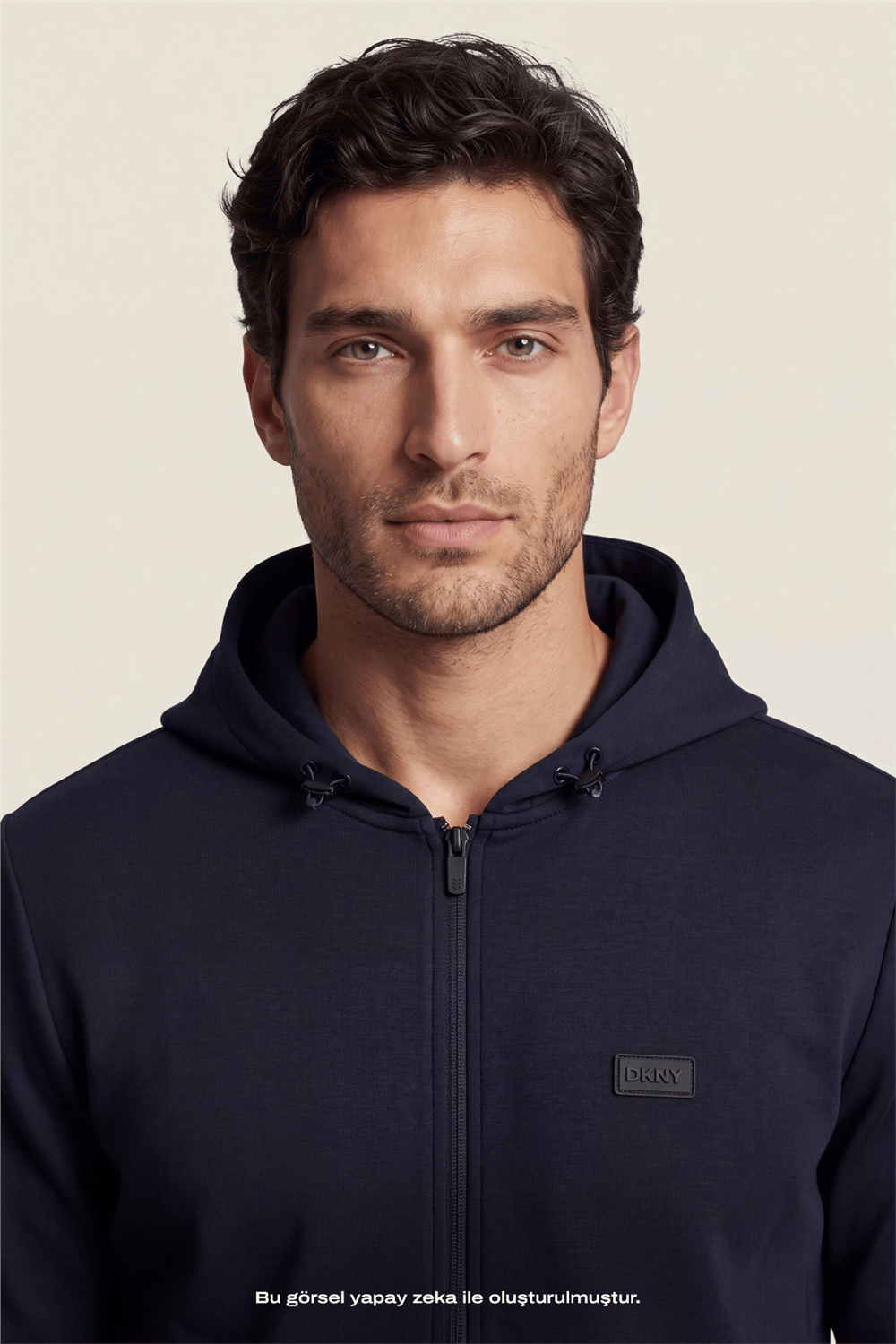 DKNY Logo Patch Hoodie Erkek Kapüşonlu Sweatshirt Lacivert