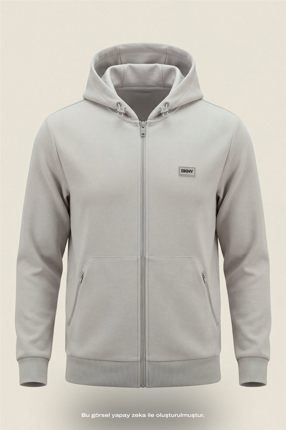 DKNY Logo Patch Hoodie Erkek Kapüşonlu Sweatshirt Taş Rengi
