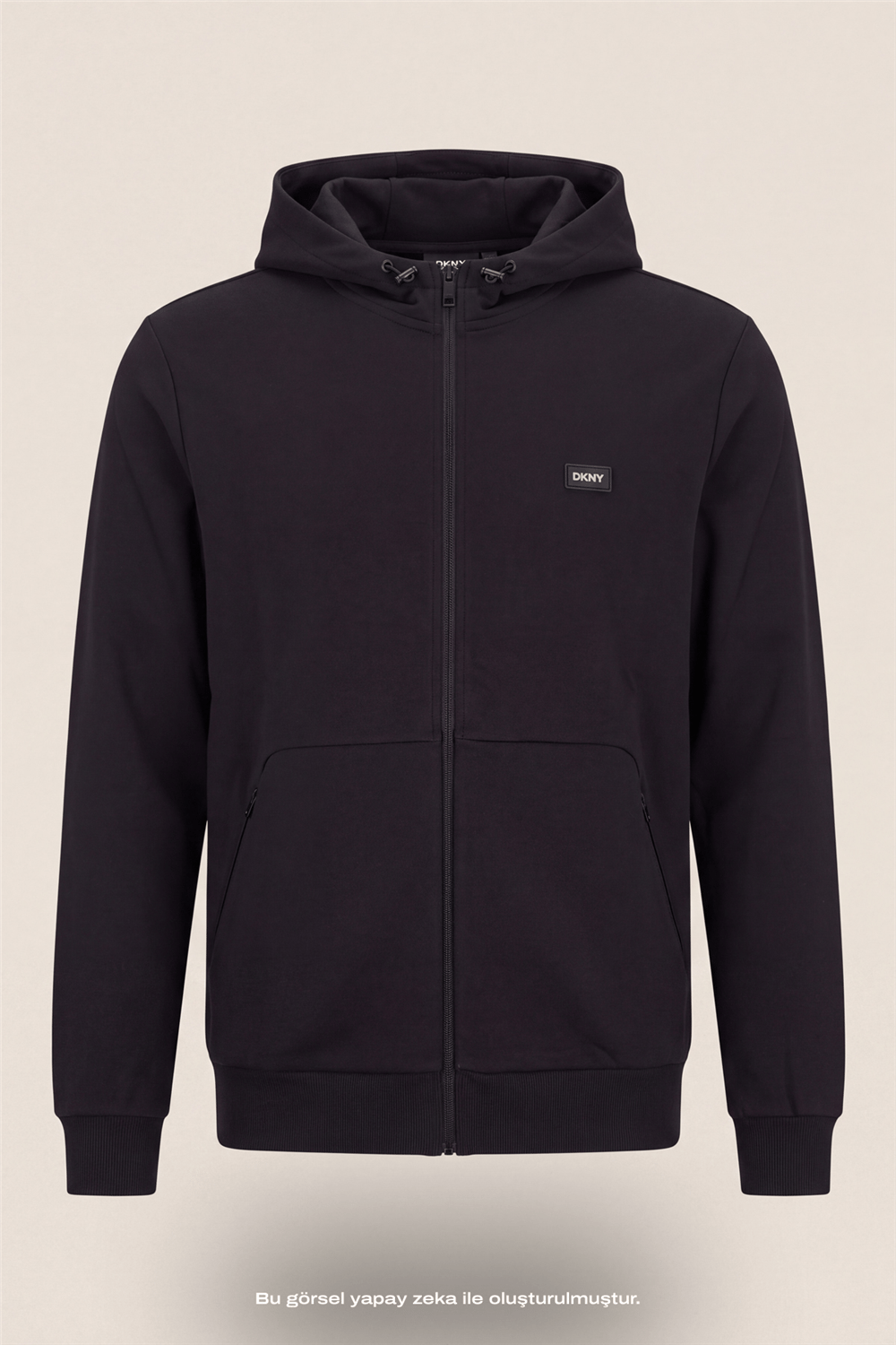 DKNY Logo Patch Hoodie Erkek Kapüşonlu Sweatshirt Siyah